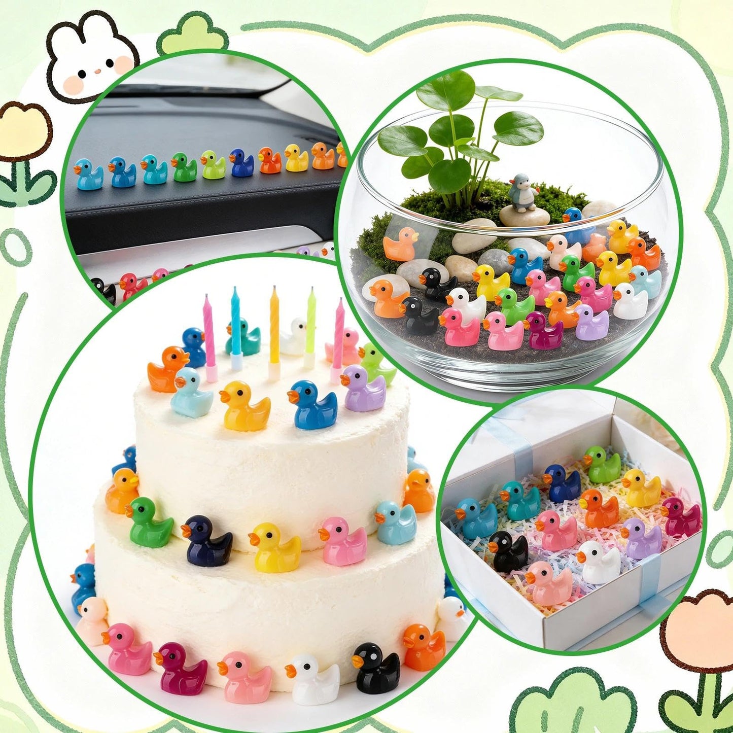 Diinokiy 200 Pcs Mini Resin Duck Figures – Colorful DIY Miniatures for Crafts