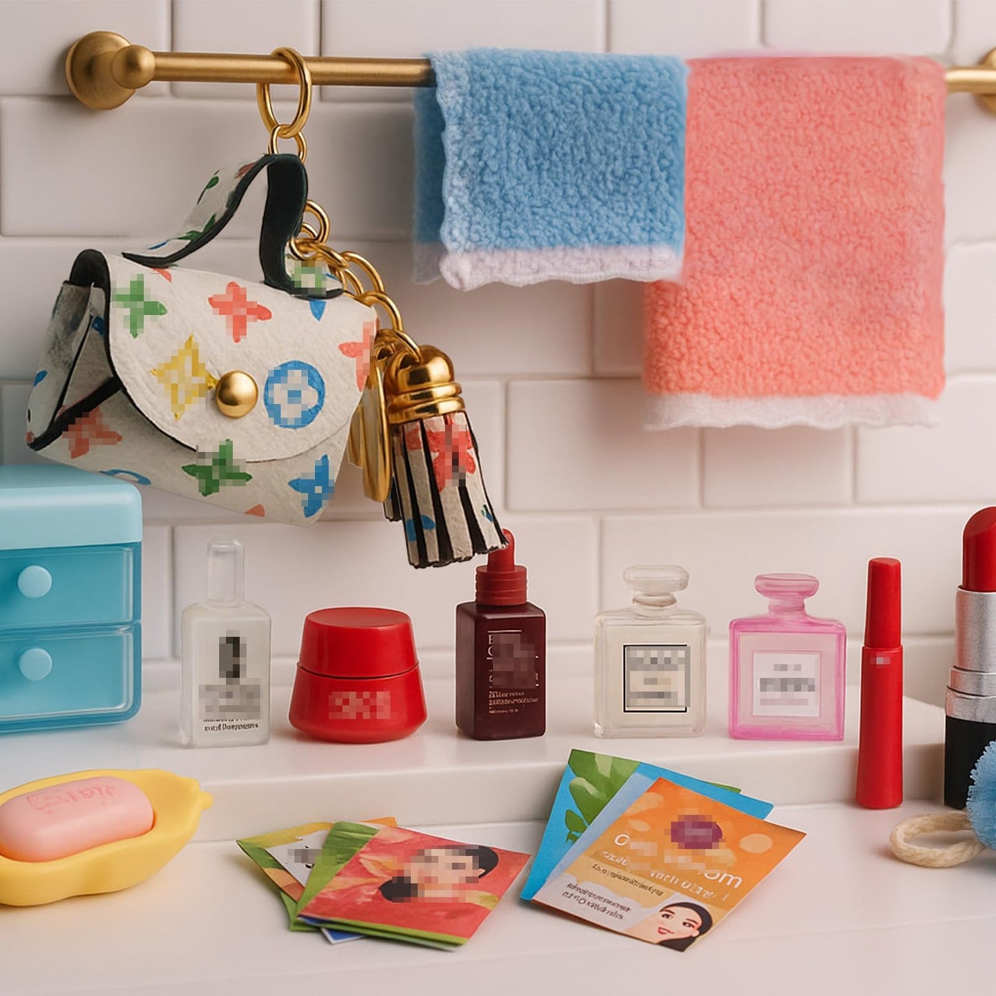 Diinokiy 87-Piece Dollhouse Bathroom & Beauty Mini Set | 1:12 Scale, Realistic Accessories