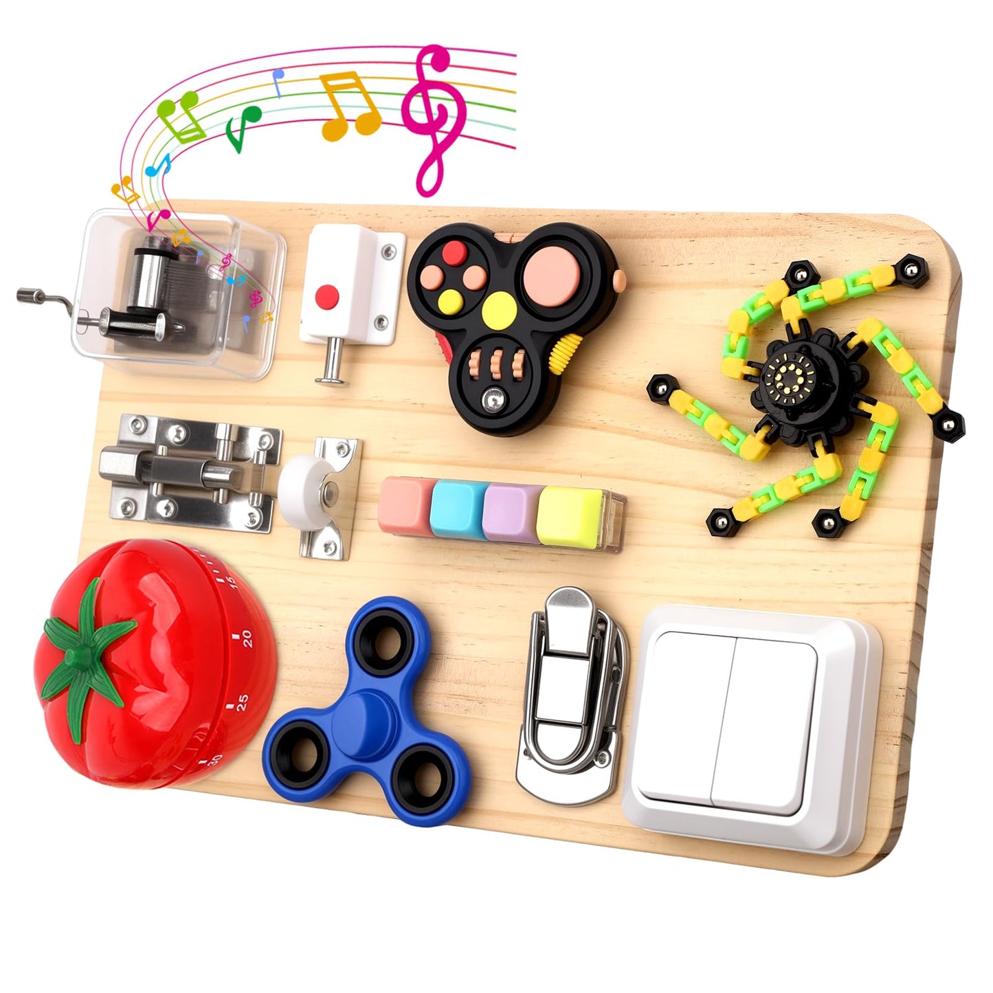 Dilabnba 11-in-1 Wooden Activity Board | Fidget Spinner Pad & Sensory Toy