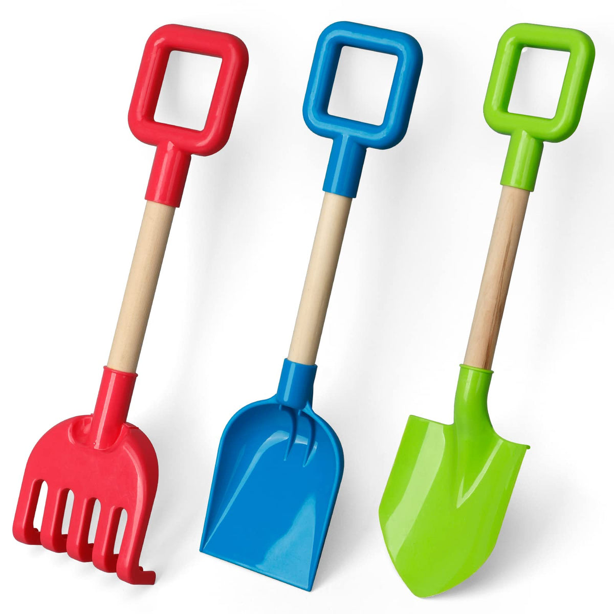 Dilabnba 16'' Kids Beach Shovels Set — 3-Pack Wood Handle ABS Tools for Sand & Sandbox