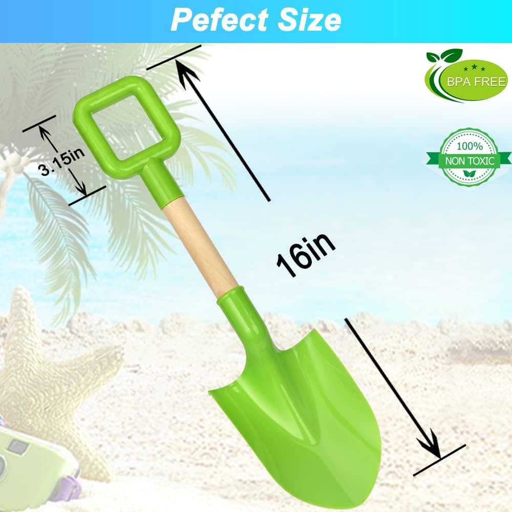 Dilabnba Beach Sand Shovels — 16in Wooden-Handle Shovels (2-Pack) for Kids & Adults