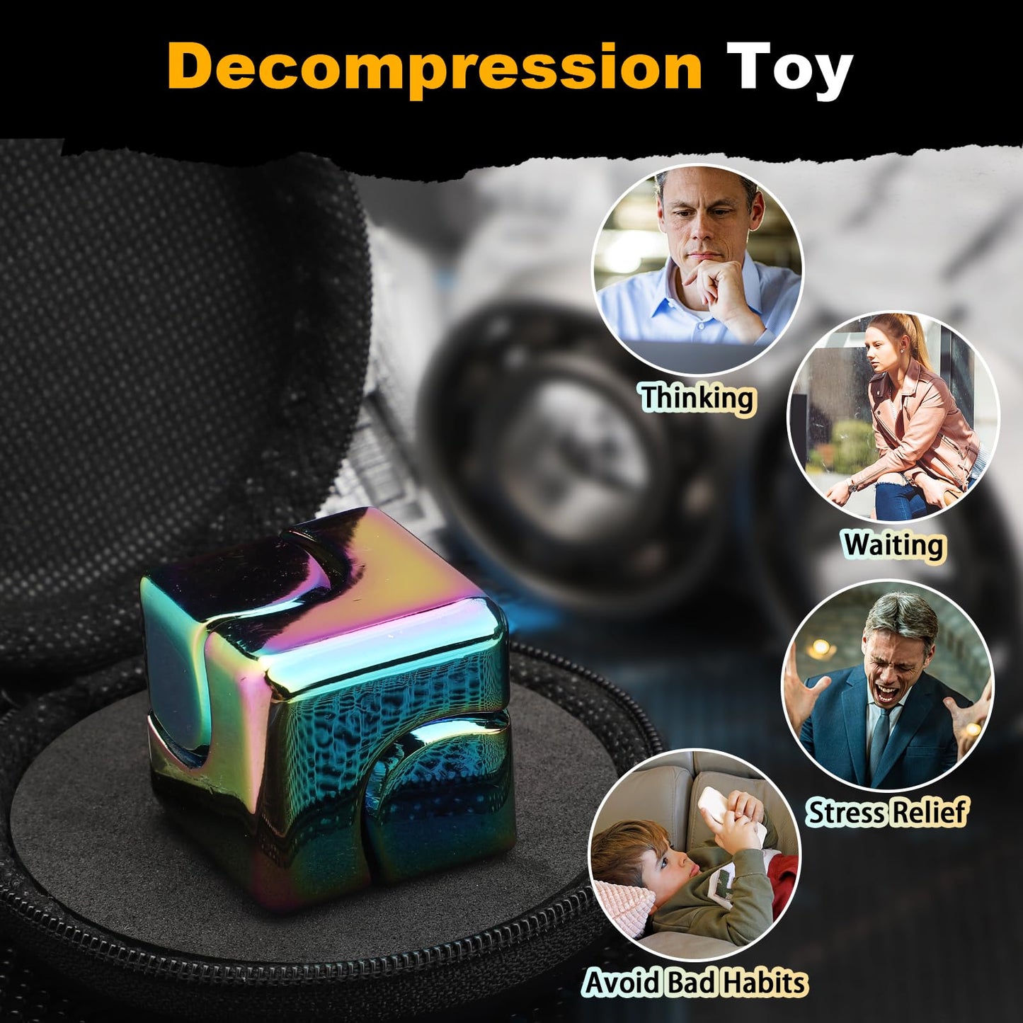 Dilabnba Infinity Cube Fidget Spinner – 4-in-1 Metal Desk Toy, Rainbow Finish