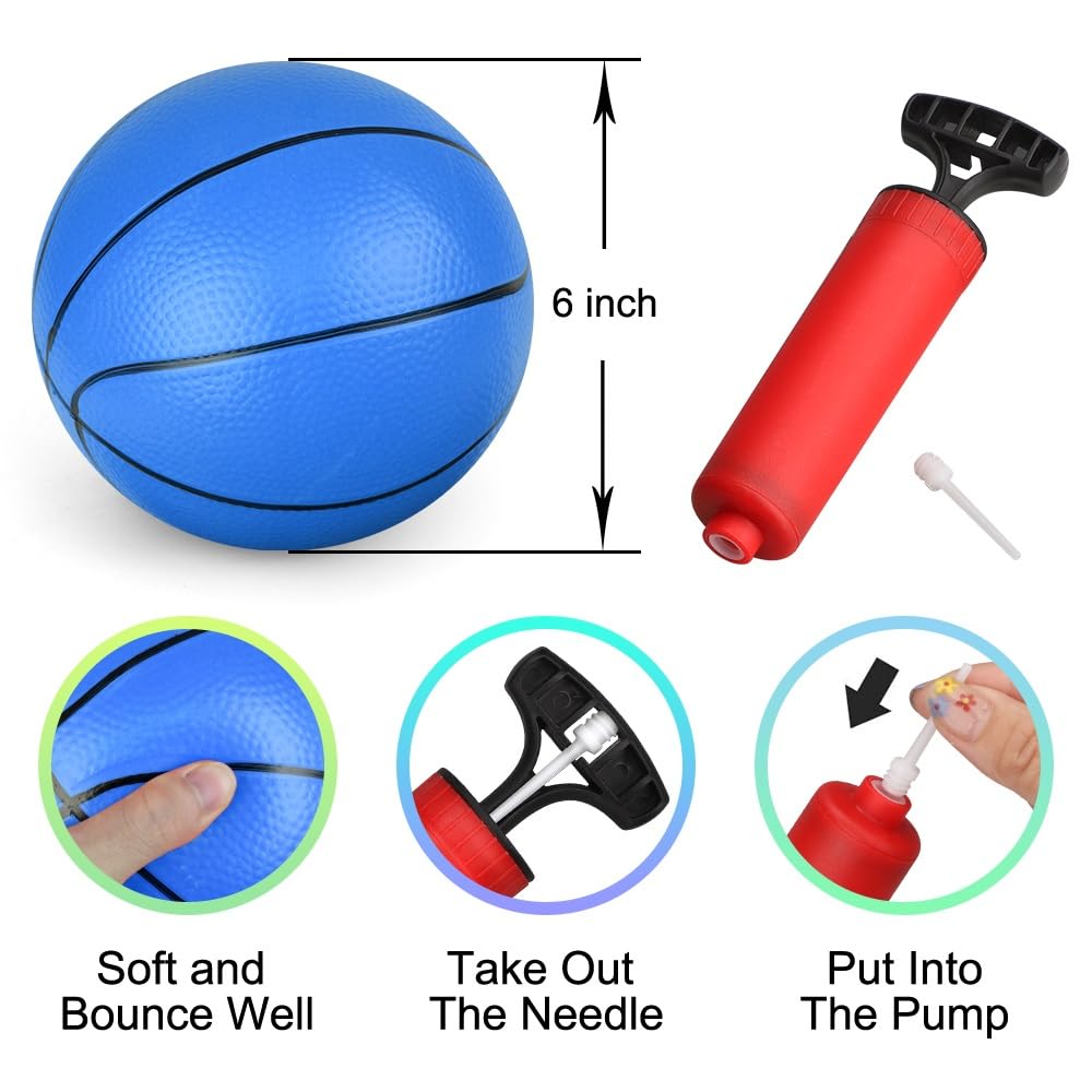 Dilabnba 6-Inch Mini Basketball Toy Set with Pump – Over-the-Door Hoop (Blue)