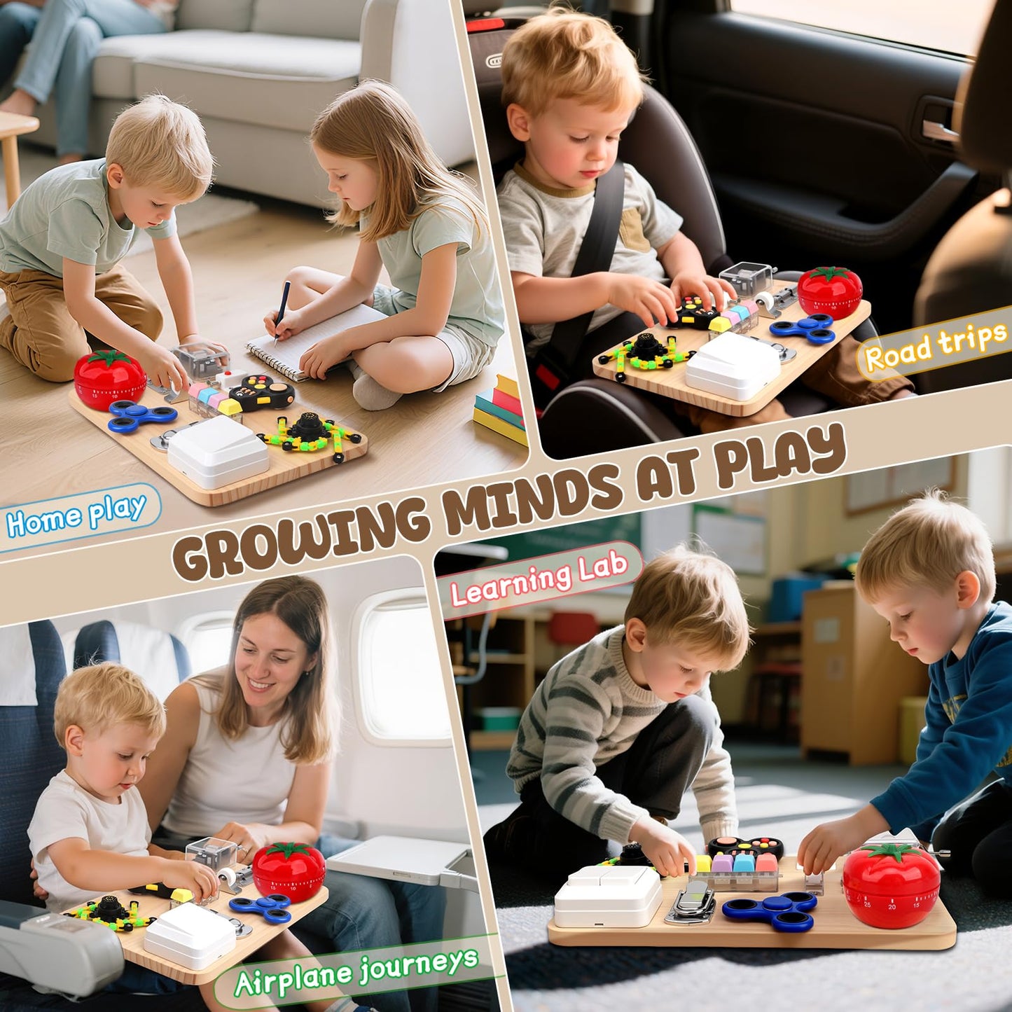 Dilabnba 11-in-1 Wooden Activity Board | Fidget Spinner Pad & Sensory Toy