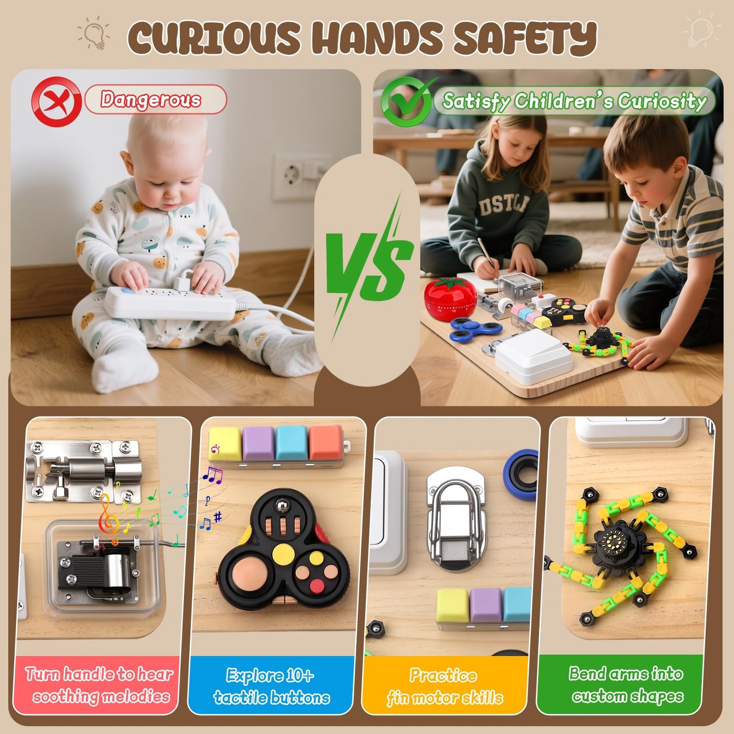 Dilabnba 11-in-1 Wooden Activity Board | Fidget Spinner Pad & Sensory Toy