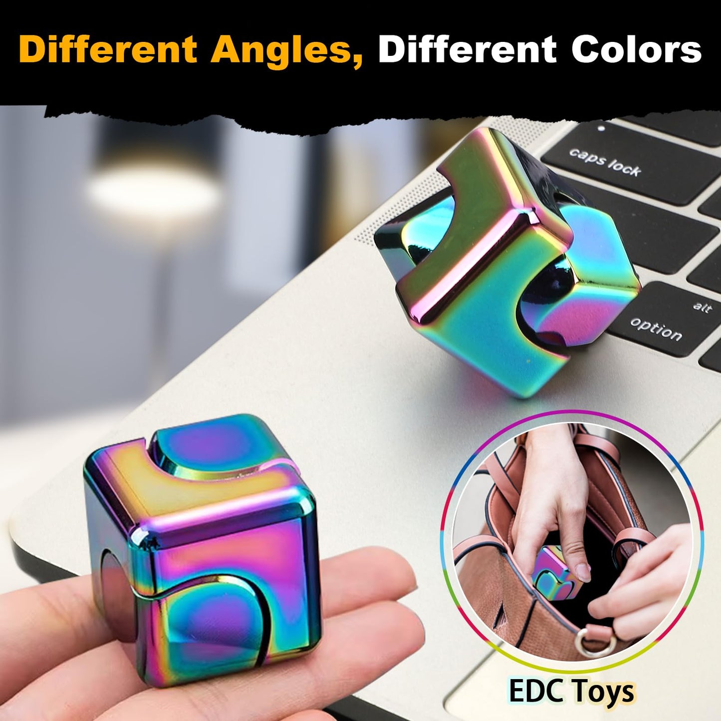 Dilabnba Infinity Cube Fidget Spinner – 4-in-1 Metal Desk Toy, Rainbow Finish