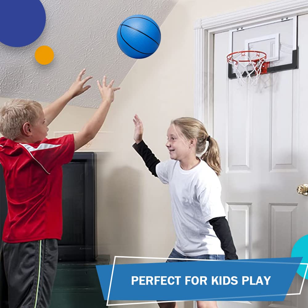 Dilabnba 6-Inch Mini Basketball Toy Set with Pump – Over-the-Door Hoop (Blue)