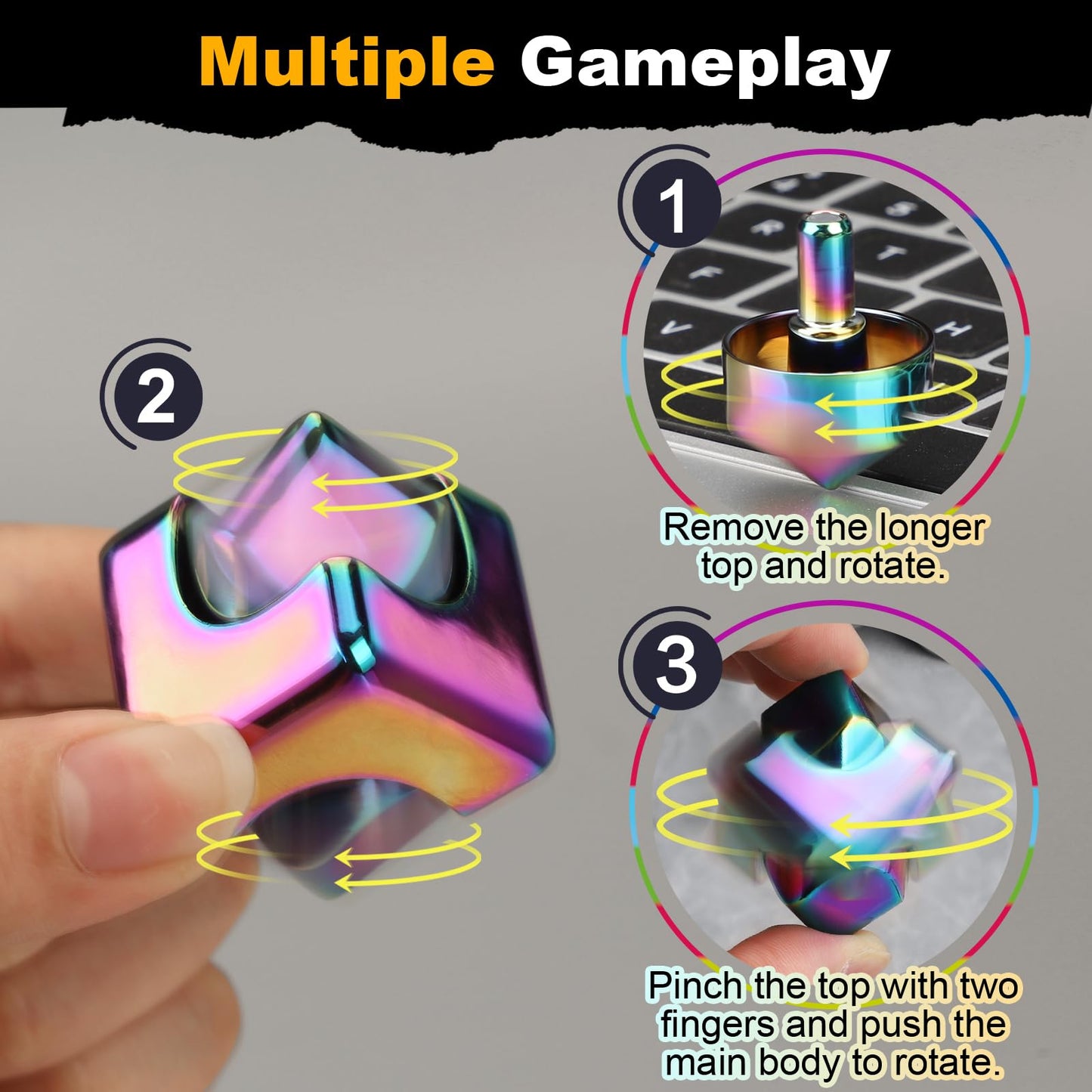 Dilabnba Infinity Cube Fidget Spinner – 4-in-1 Metal Desk Toy, Rainbow Finish