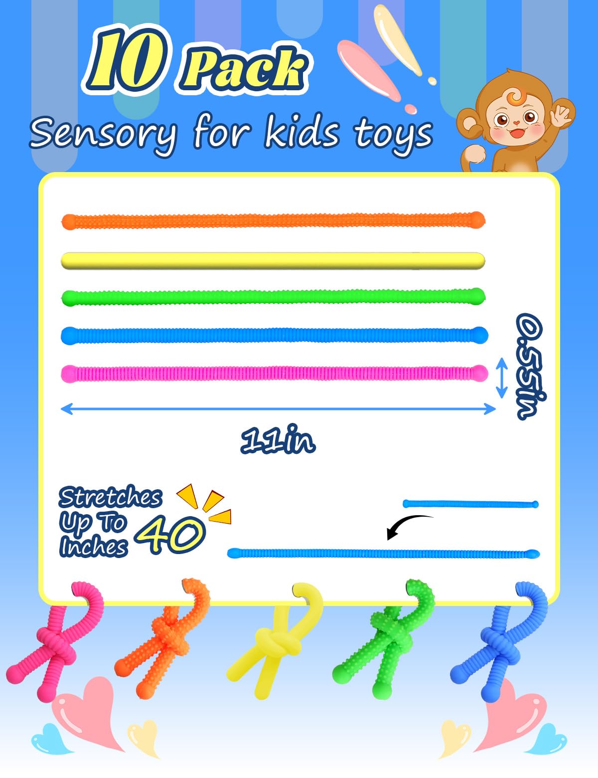 Diltik 10 Pack Sensory Toys – Upgraded Extra-Thick Monkey Noodles for Autism & ADHD