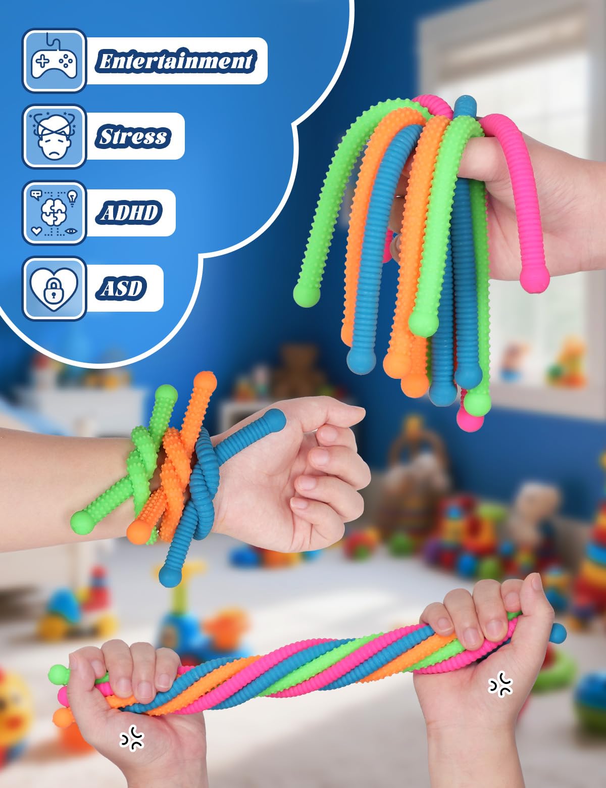 Diltik 10 Pack Sensory Toys – Upgraded Extra-Thick Monkey Noodles for Autism & ADHD