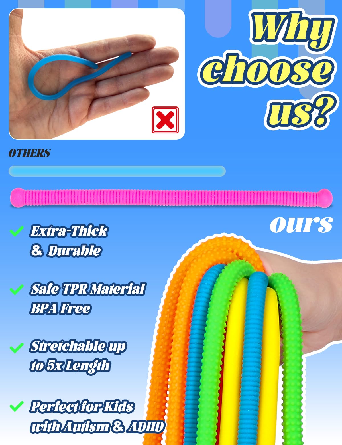 Diltik 10 Pack Sensory Toys – Upgraded Extra-Thick Monkey Noodles for Autism & ADHD