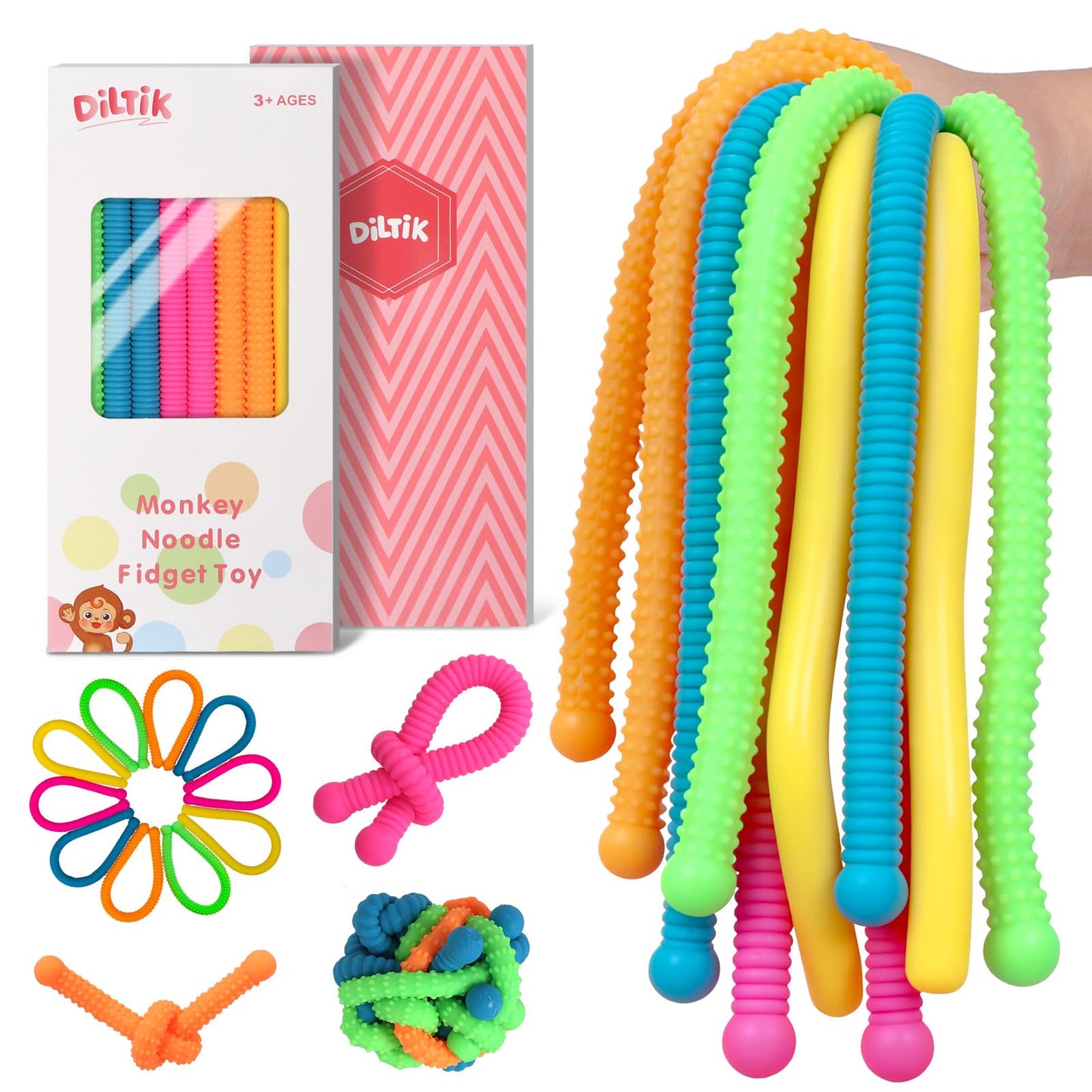 Diltik 10 Pack Sensory Toys – Upgraded Extra-Thick Monkey Noodles for Autism & ADHD
