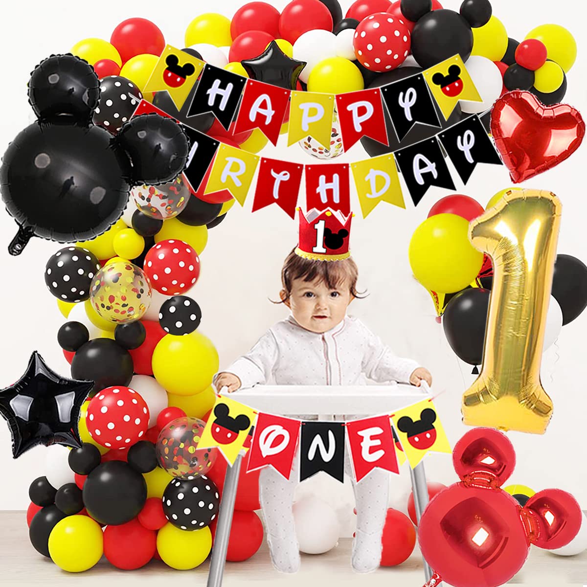 Dilyreke 1st Birthday Mouse Theme Party Decorations – Banner, Balloons & Supplies