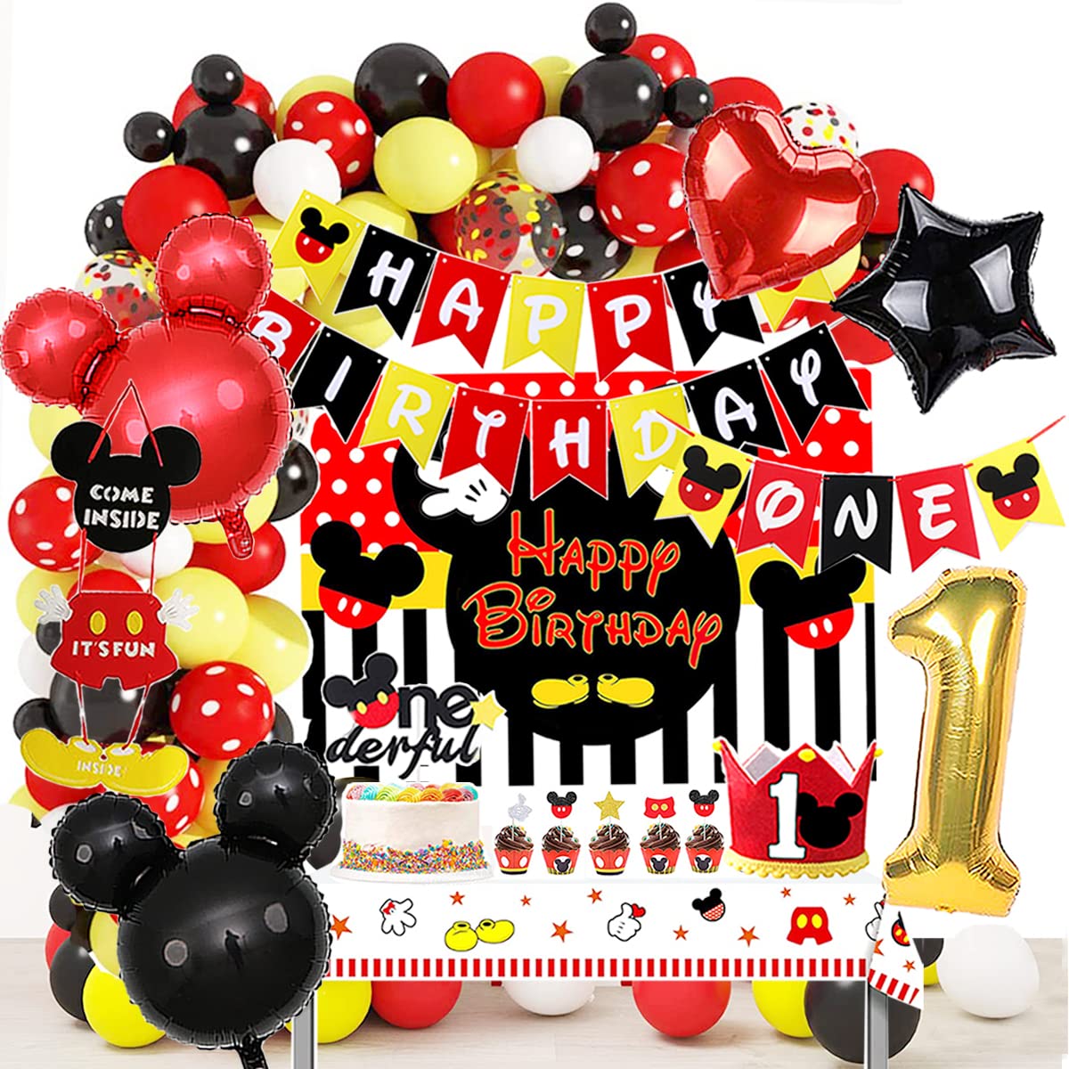 Dilyreke 1st Birthday Mouse Theme Party Decorations – Banner, Balloons & Supplies