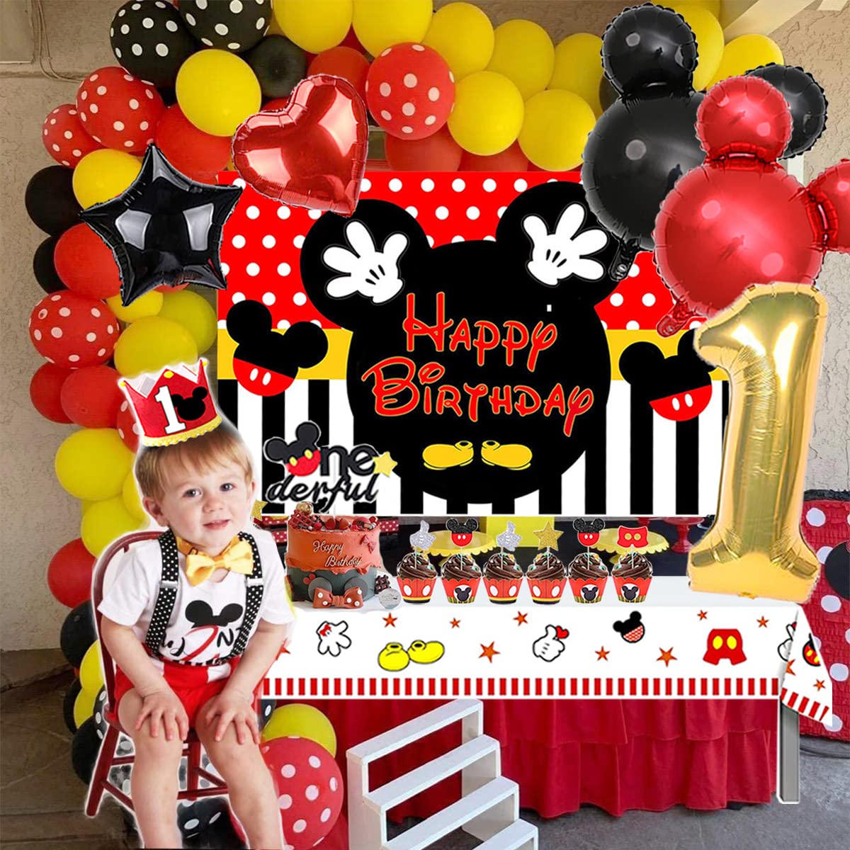 Dilyreke 1st Birthday Mouse Theme Party Decorations – Banner, Balloons & Supplies