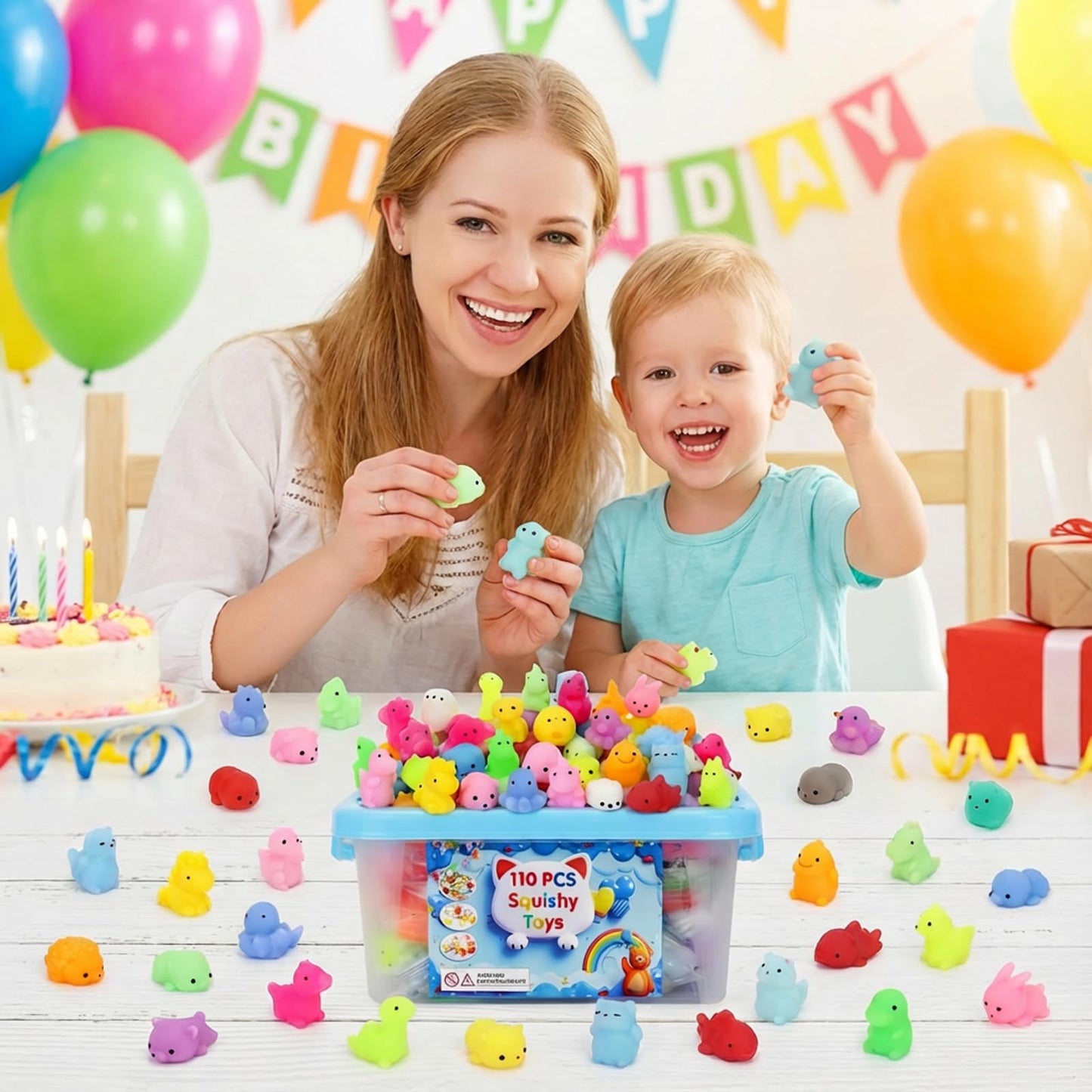 DIMATIMA 110 Pack Mochi Squishy & Fidget Toys – Bulk Party Favors, Classroom Prizes, Stocking Stuffers