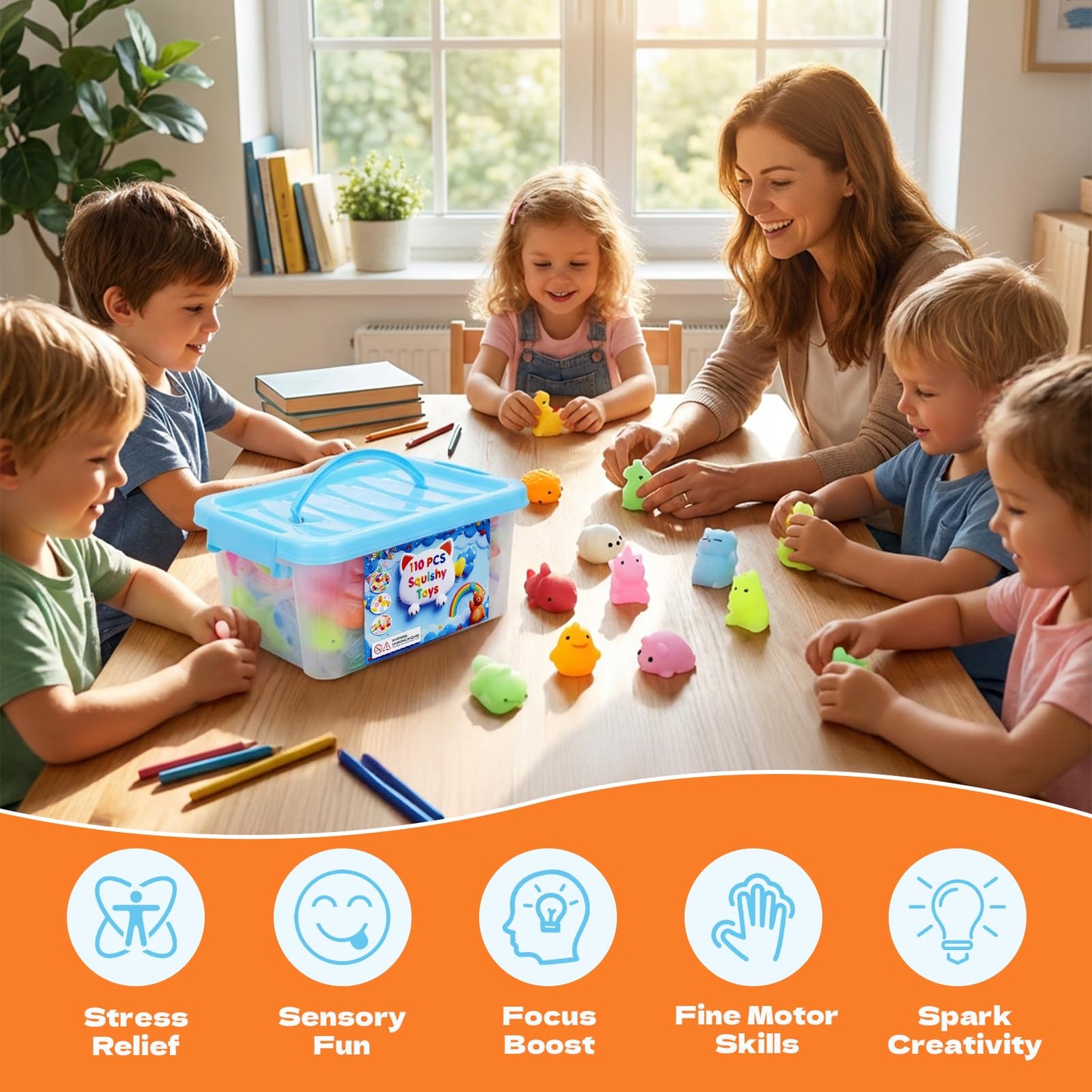 DIMATIMA 110 Pack Mochi Squishy & Fidget Toys – Bulk Party Favors, Classroom Prizes, Stocking Stuffers
