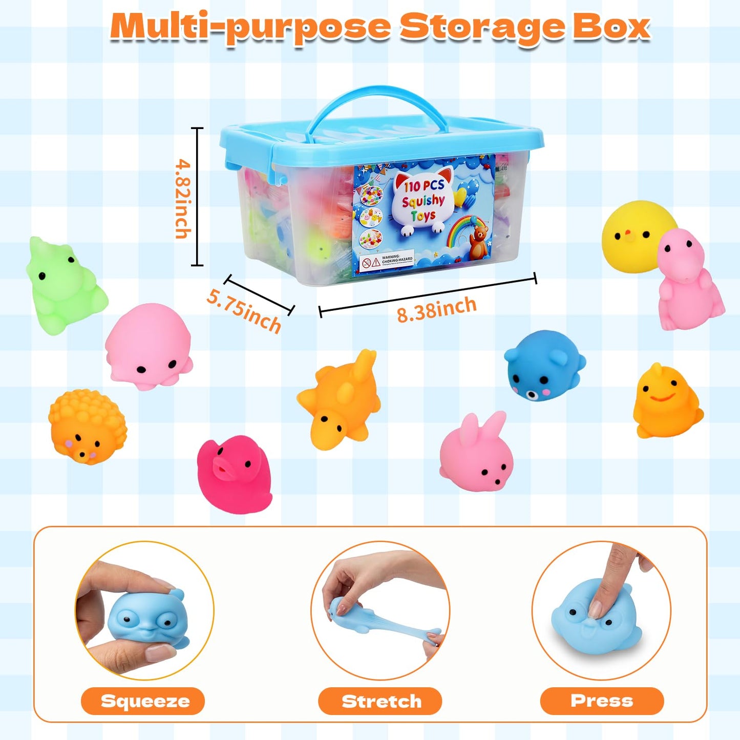 DIMATIMA 110 Pack Mochi Squishy & Fidget Toys – Bulk Party Favors, Classroom Prizes, Stocking Stuffers
