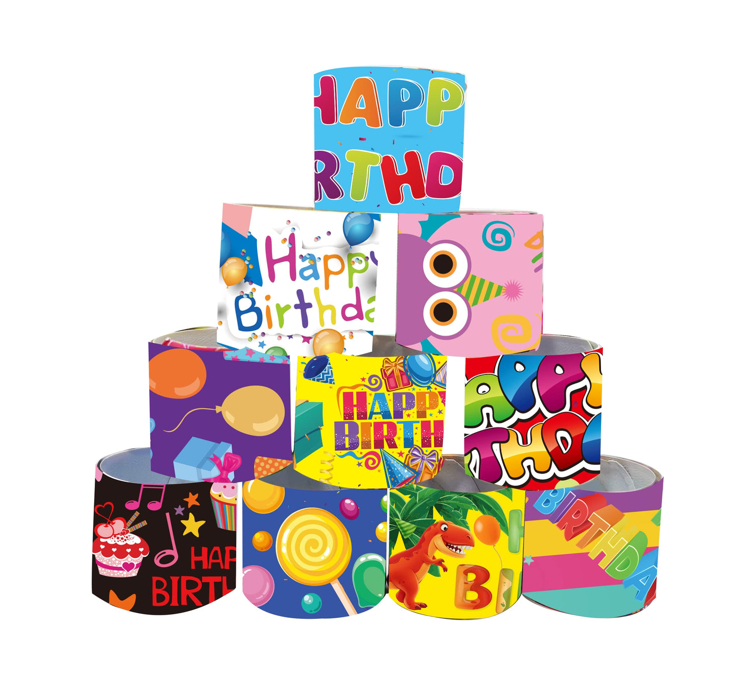 DimiGlobal 48 Pcs Happy Birthday Slap Bracelets – Party Favors Bulk
