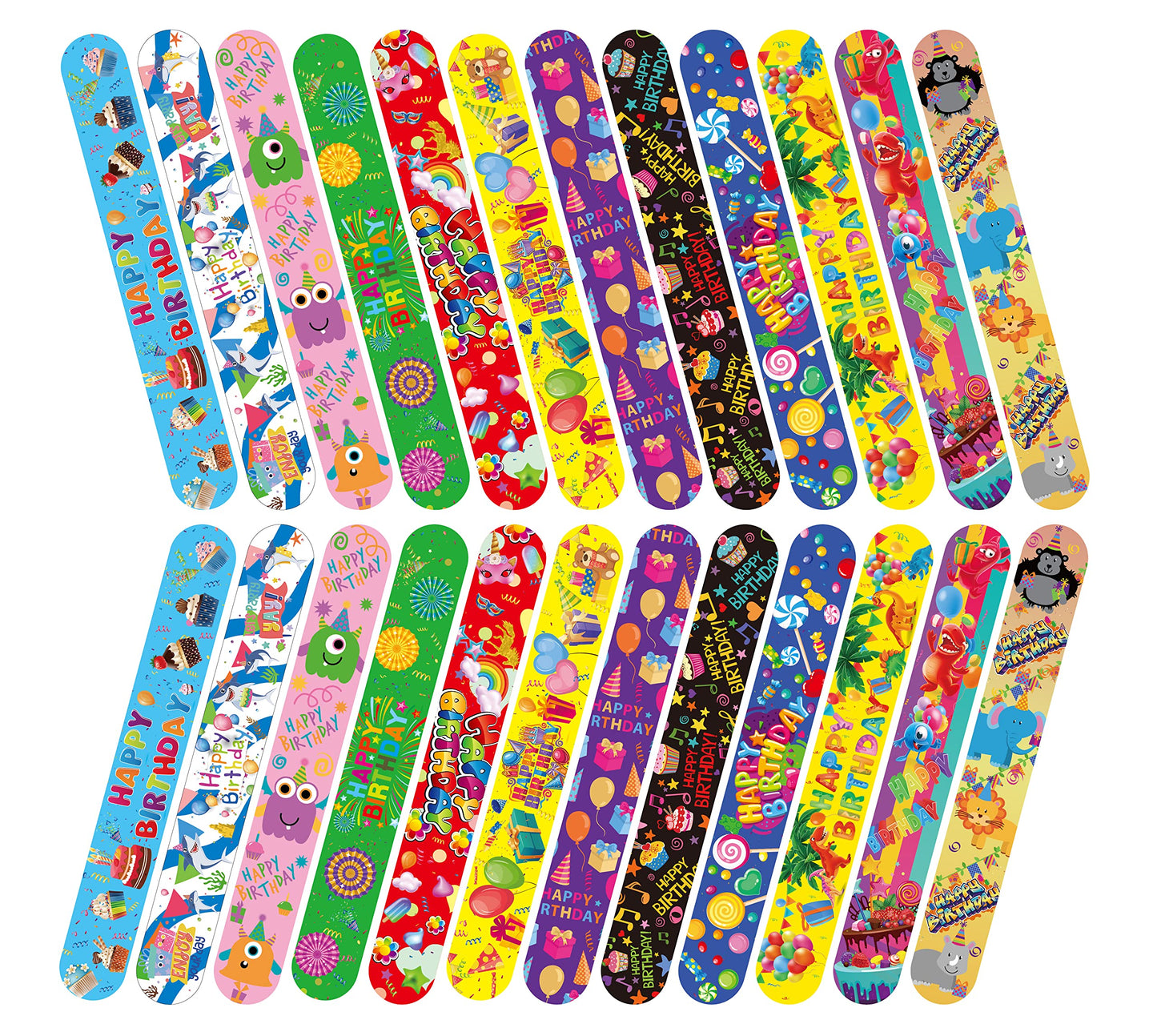 DimiGlobal 48 Pcs Happy Birthday Slap Bracelets – Party Favors Bulk