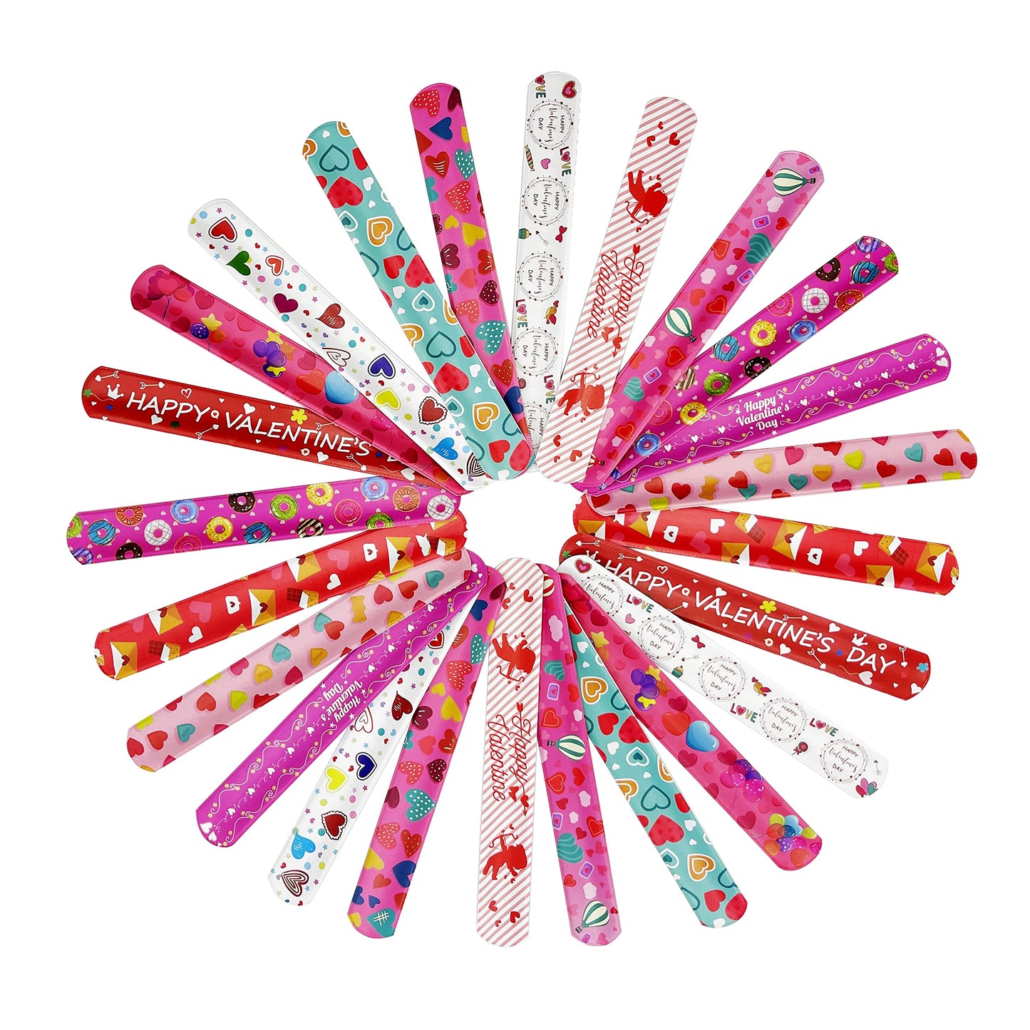 DimiGlobal Valentine Slap Bracelets for Kids – 24-Pack Party Favors & Classroom Prizes