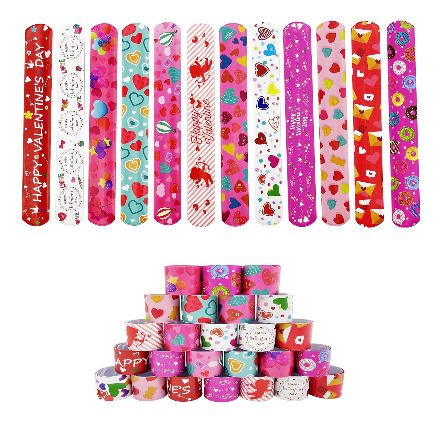 DimiGlobal Valentine Slap Bracelets for Kids – 24-Pack Party Favors & Classroom Prizes