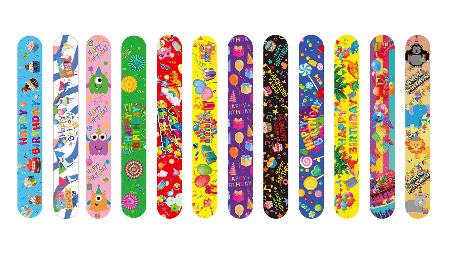 DimiGlobal 48 Pcs Happy Birthday Slap Bracelets – Party Favors Bulk