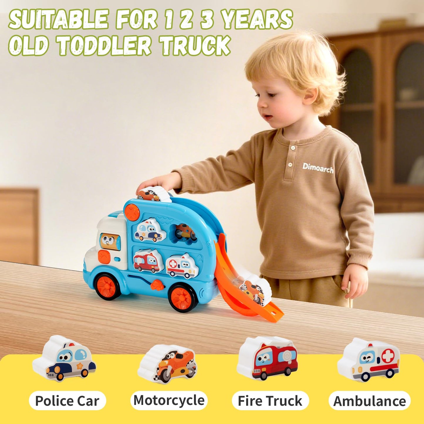 Dimoarch 3-in-1 Toddler Toy Cars for Ages 1-3 | Engage, Learn, Play