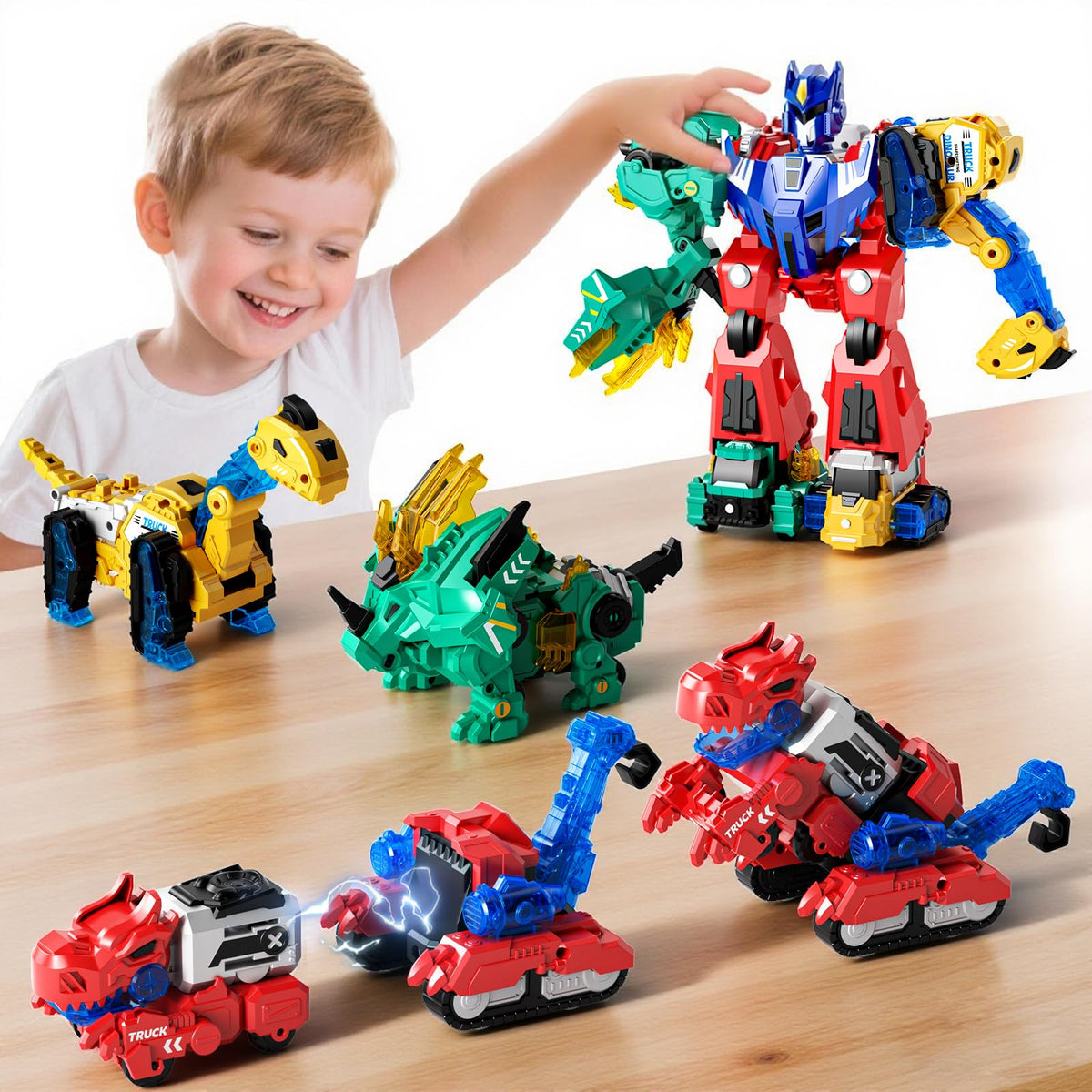 Dimoarch Magnetic Dinosaur Transforming Robot Toys — 6-in-1 Dino Trucks for STEM Play
