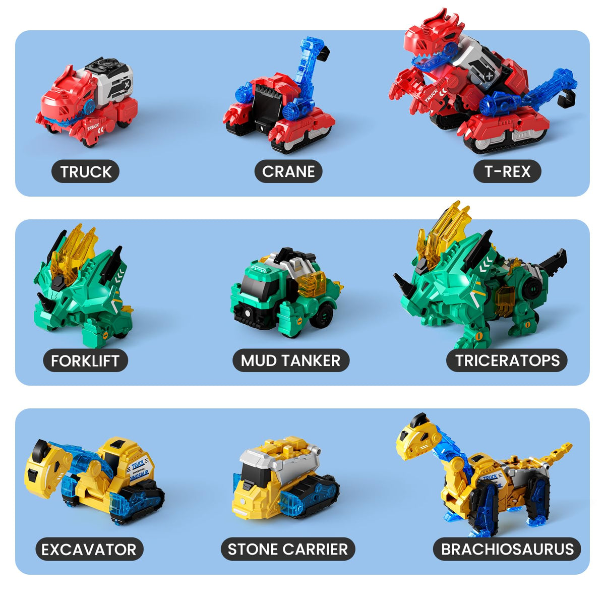 Dimoarch Magnetic Dinosaur Transforming Robot Toys — 6-in-1 Dino Trucks for STEM Play