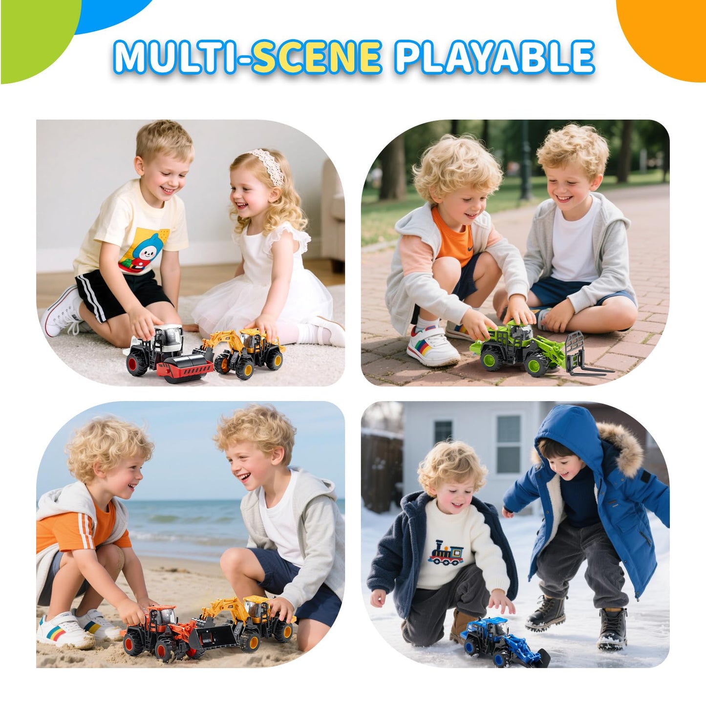 Dimoarch Construction Truck Toys for Toddlers – Push-Go Friction Vehicles Set for Sandbox & Outdoor Play
