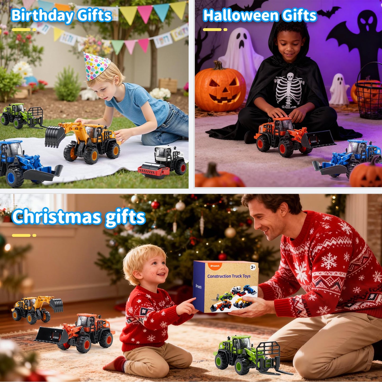 Dimoarch Construction Truck Toys for Toddlers – Push-Go Friction Vehicles Set for Sandbox & Outdoor Play