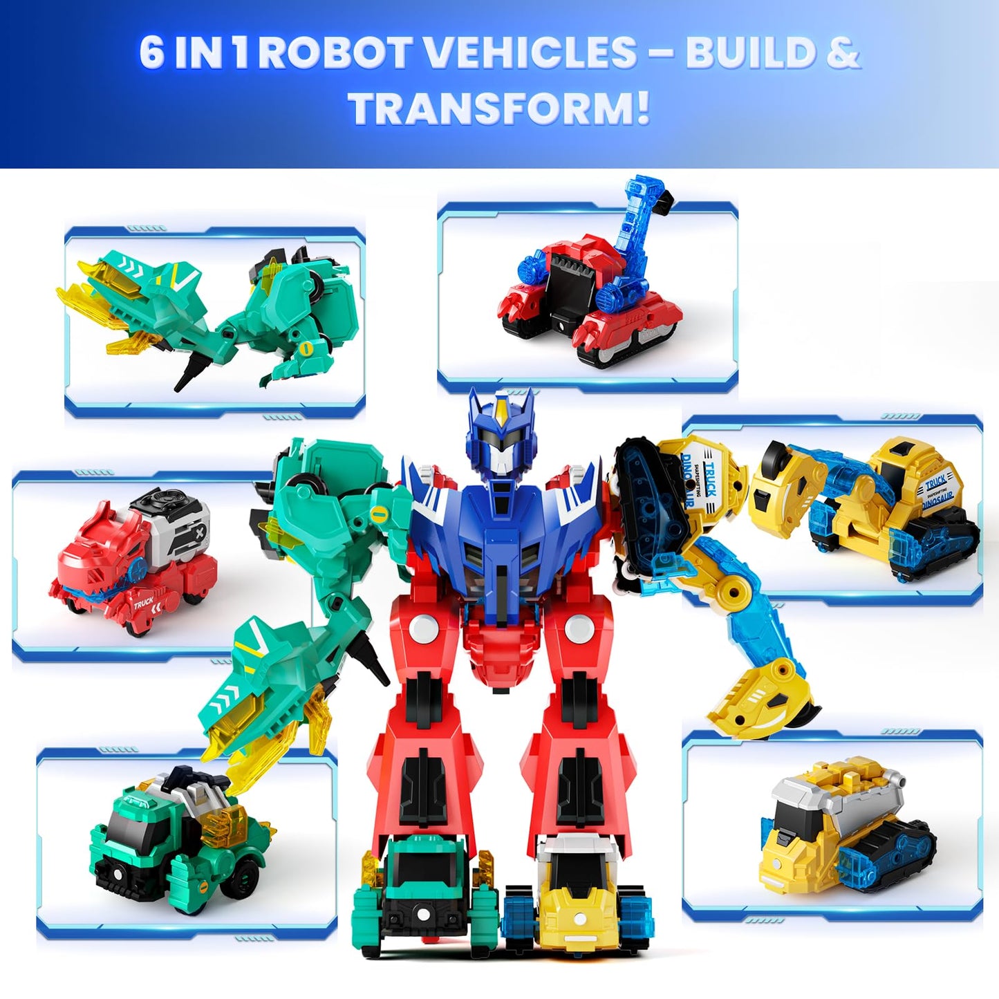 Dimoarch Magnetic Dinosaur Transforming Robot Toys — 6-in-1 Dino Trucks for STEM Play