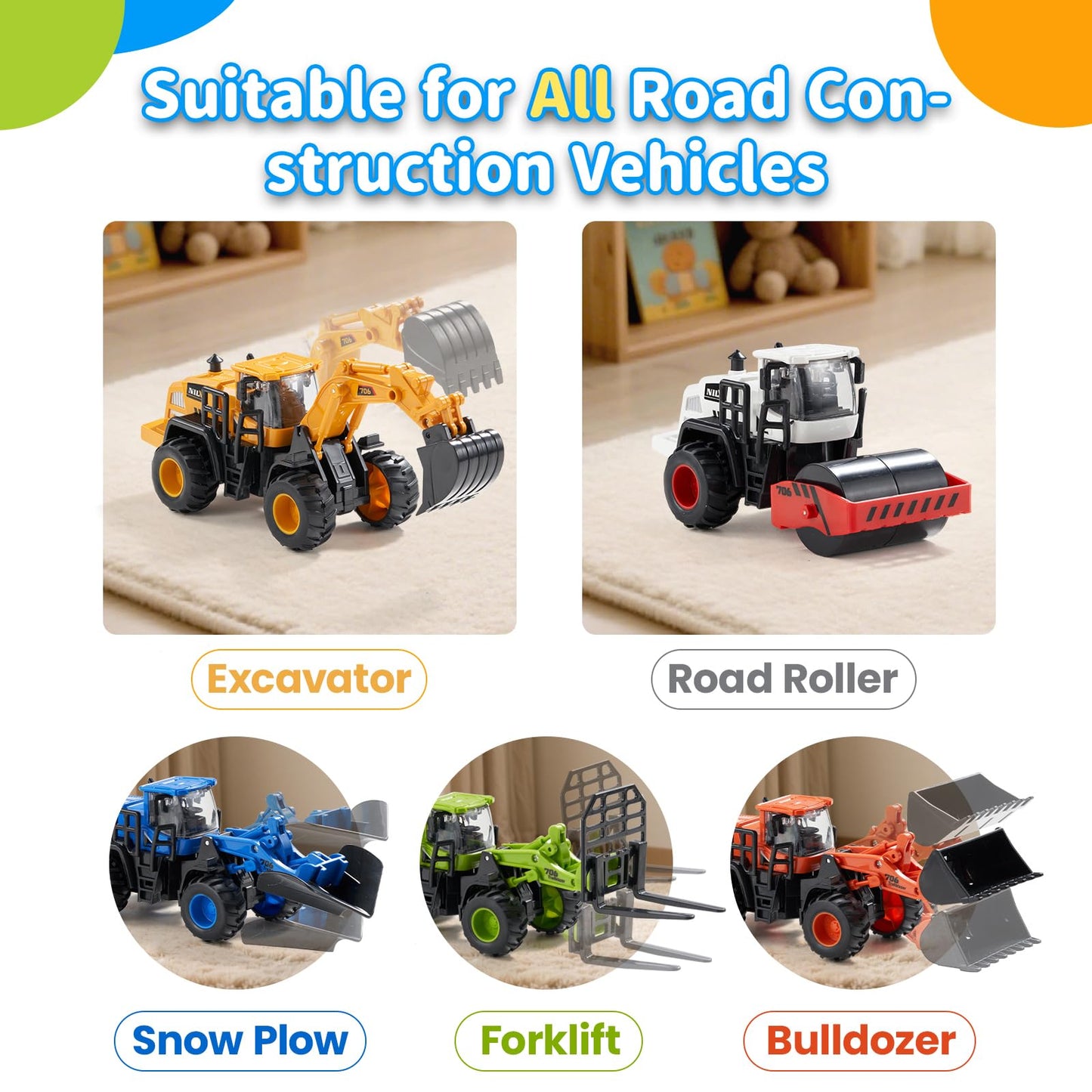 Dimoarch Construction Truck Toys for Toddlers – Push-Go Friction Vehicles Set for Sandbox & Outdoor Play