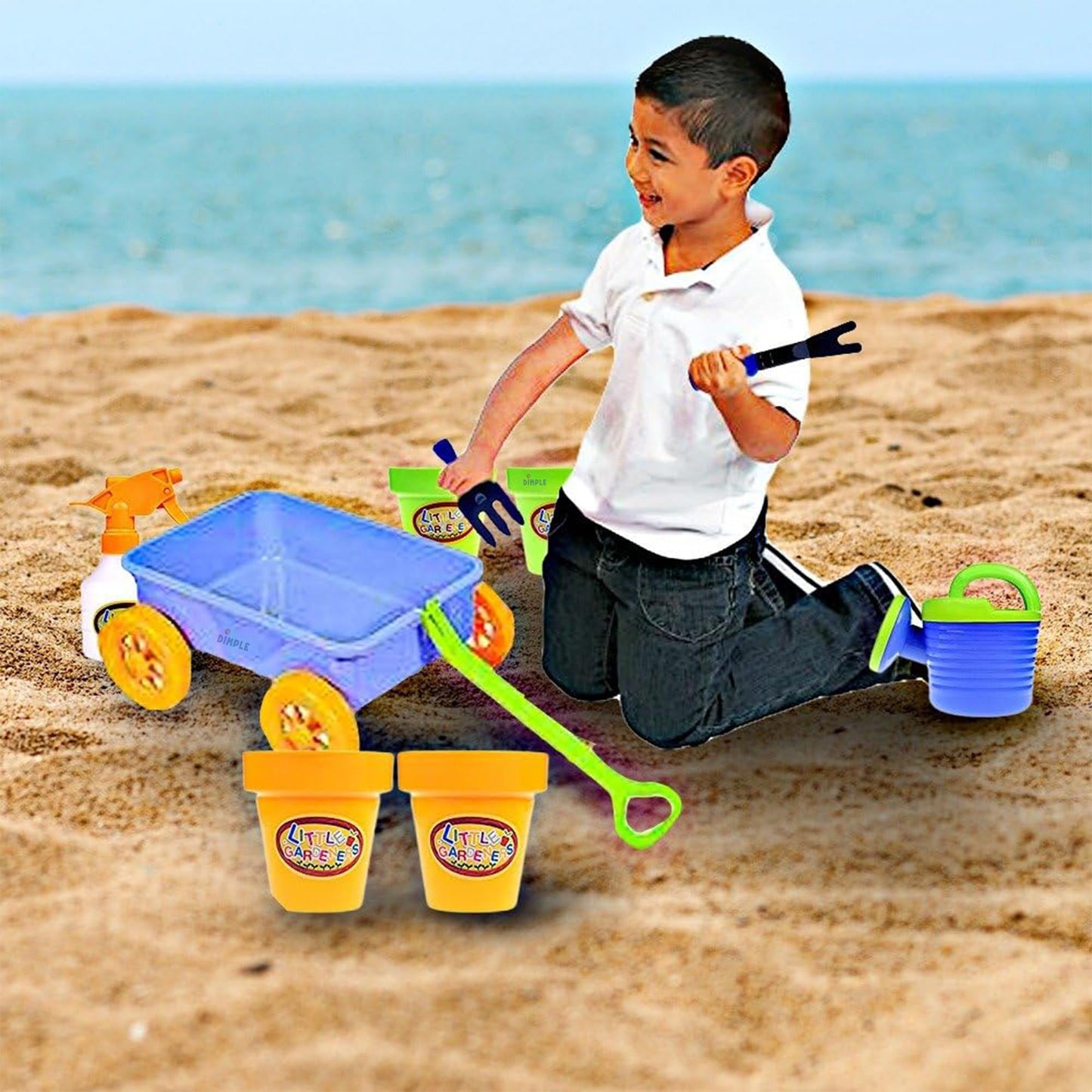 Dimple Garden Wagon & Tools Toy Set – 15 Pcs Outdoor Toddler Gardening Kit | Beach, Sand & Garden Play