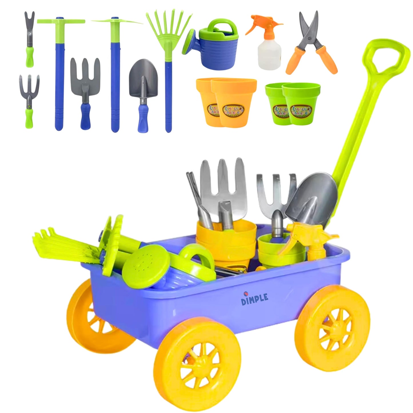 Dimple Garden Wagon & Tools Toy Set – 15 Pcs Outdoor Toddler Gardening Kit | Beach, Sand & Garden Play