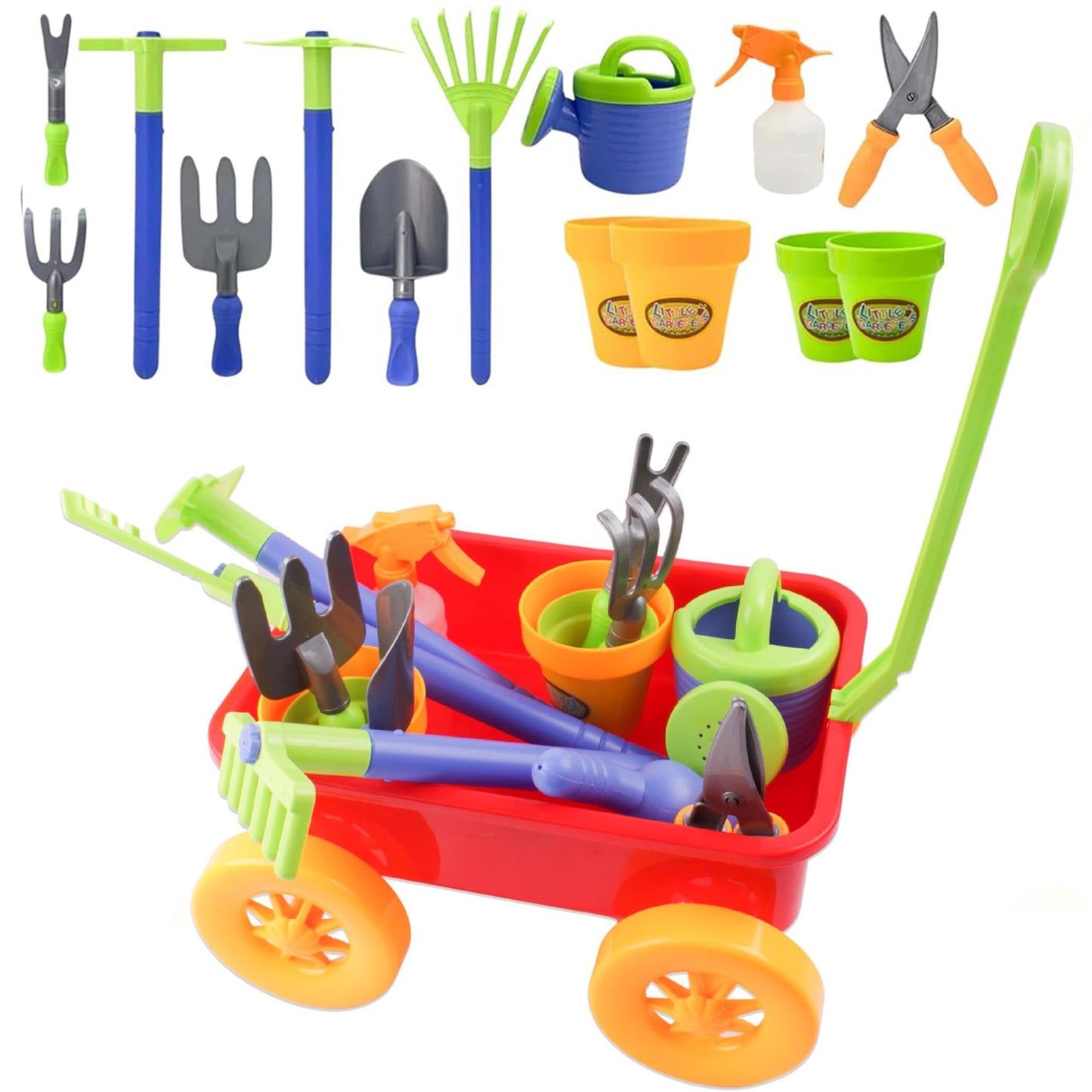 Dimple Garden Wagon & Tools Toy Set - 15-Piece Kids Gardening Kit, Durable & Versatile