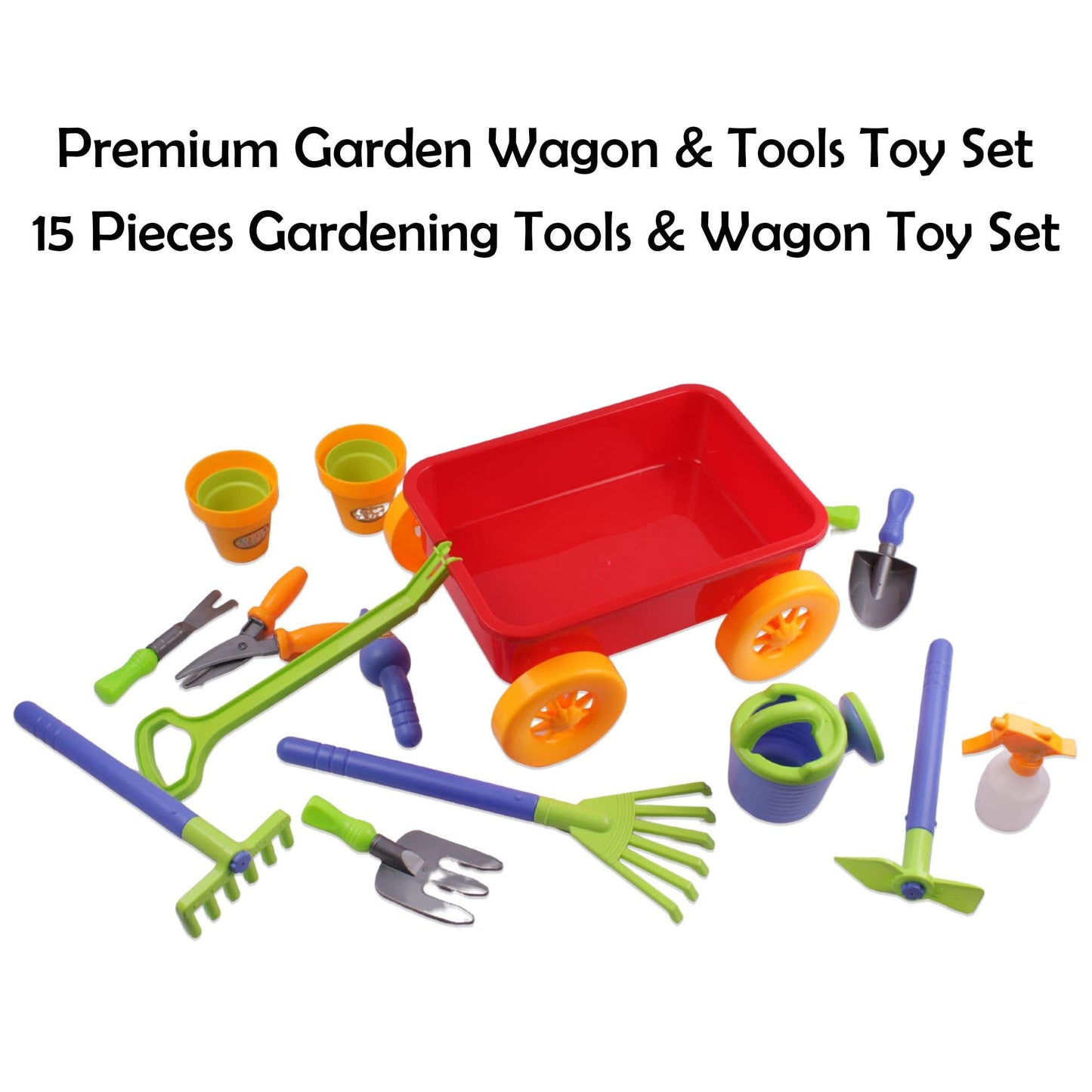 Dimple Garden Wagon & Tools Toy Set - 15-Piece Kids Gardening Kit, Durable & Versatile