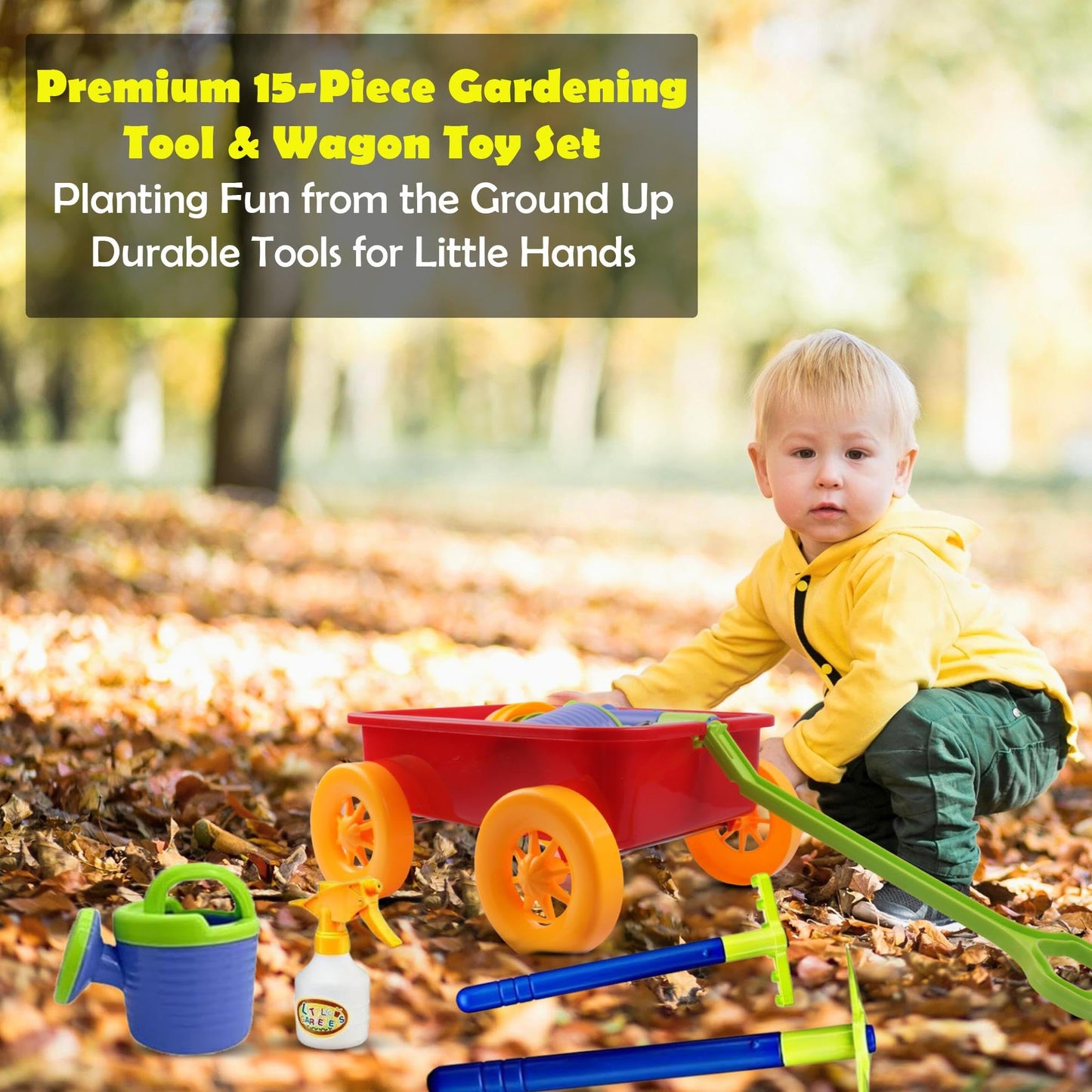 Dimple Garden Wagon & Tools Toy Set - 15-Piece Kids Gardening Kit, Durable & Versatile