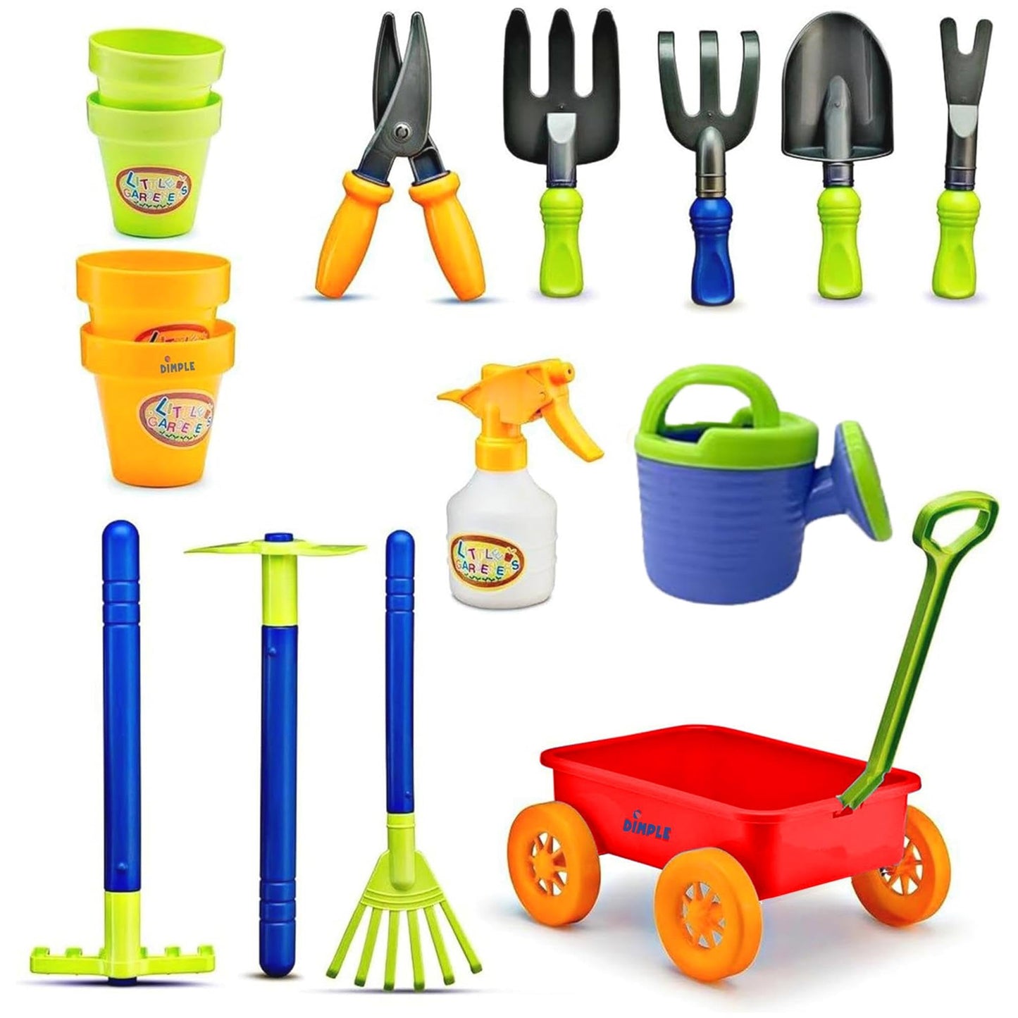 Dimple Garden Wagon & Tools Toy Set - 15-Piece Kids Gardening Kit, Durable & Versatile