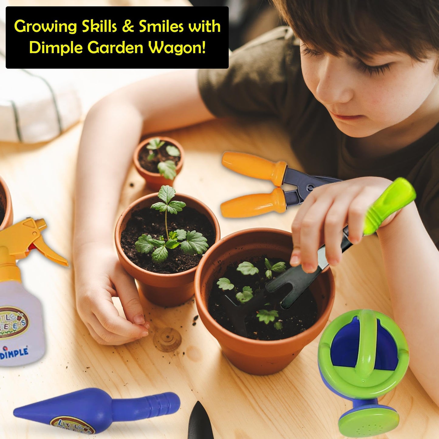 Dimple Garden Wagon & Tools Toy Set - 15-Piece Kids Gardening Kit, Durable & Versatile