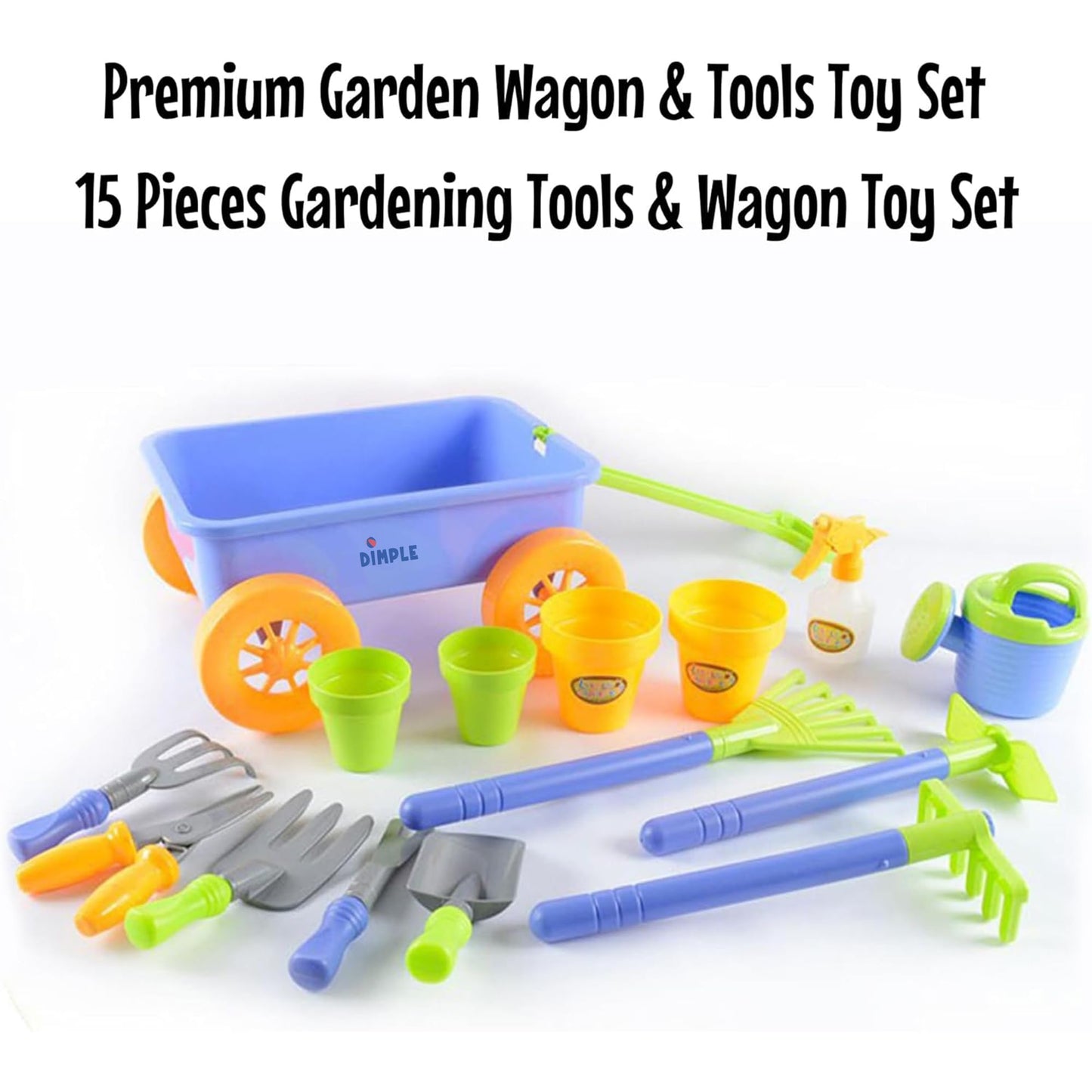 Dimple Garden Wagon & Tools Toy Set – 15 Pcs Outdoor Toddler Gardening Kit | Beach, Sand & Garden Play