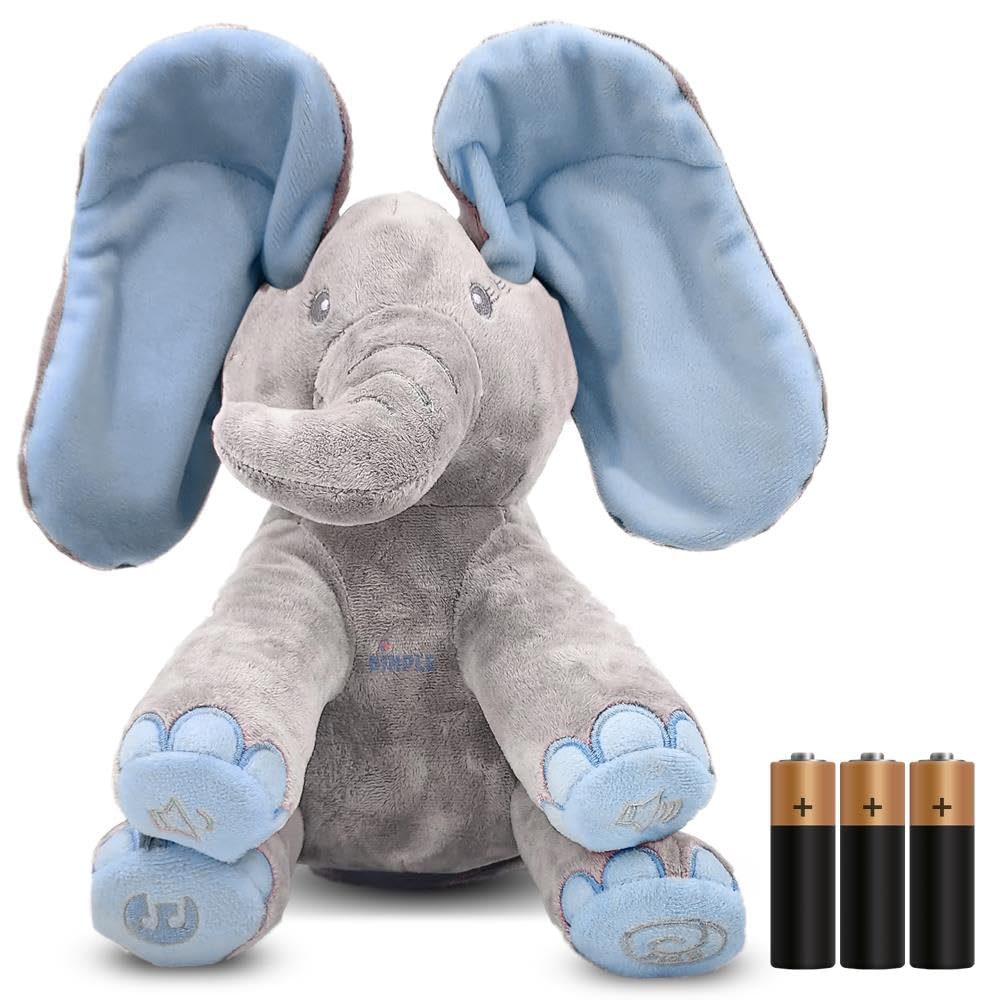 Dimple Kyle Elephant Plush Toy - Animated Musical Peek-a-Boo, Blue, 12-Inch (Batteries Included)