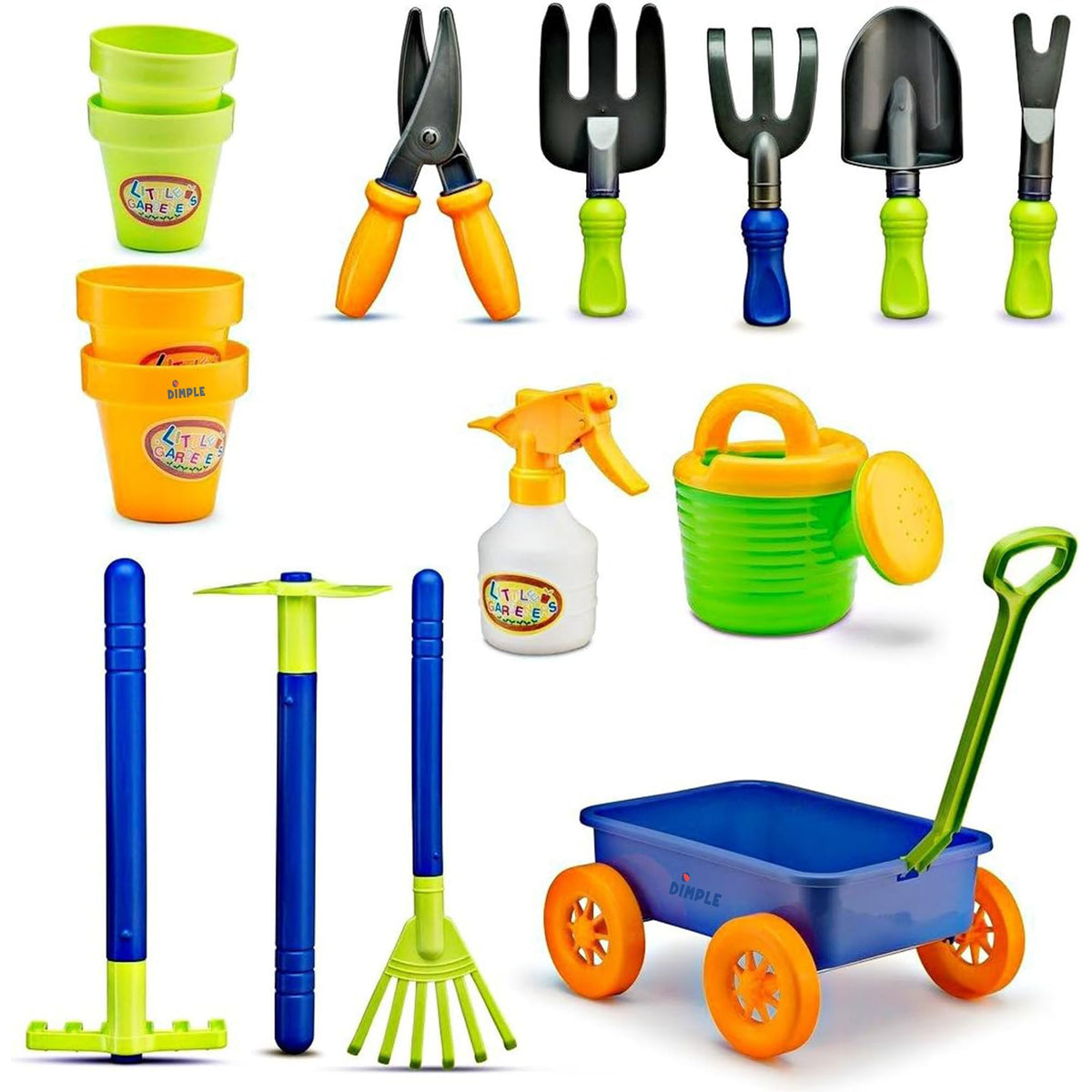 Dimple Garden Wagon & Tools Toy Set – 15 Pcs Outdoor Toddler Gardening Kit | Beach, Sand & Garden Play