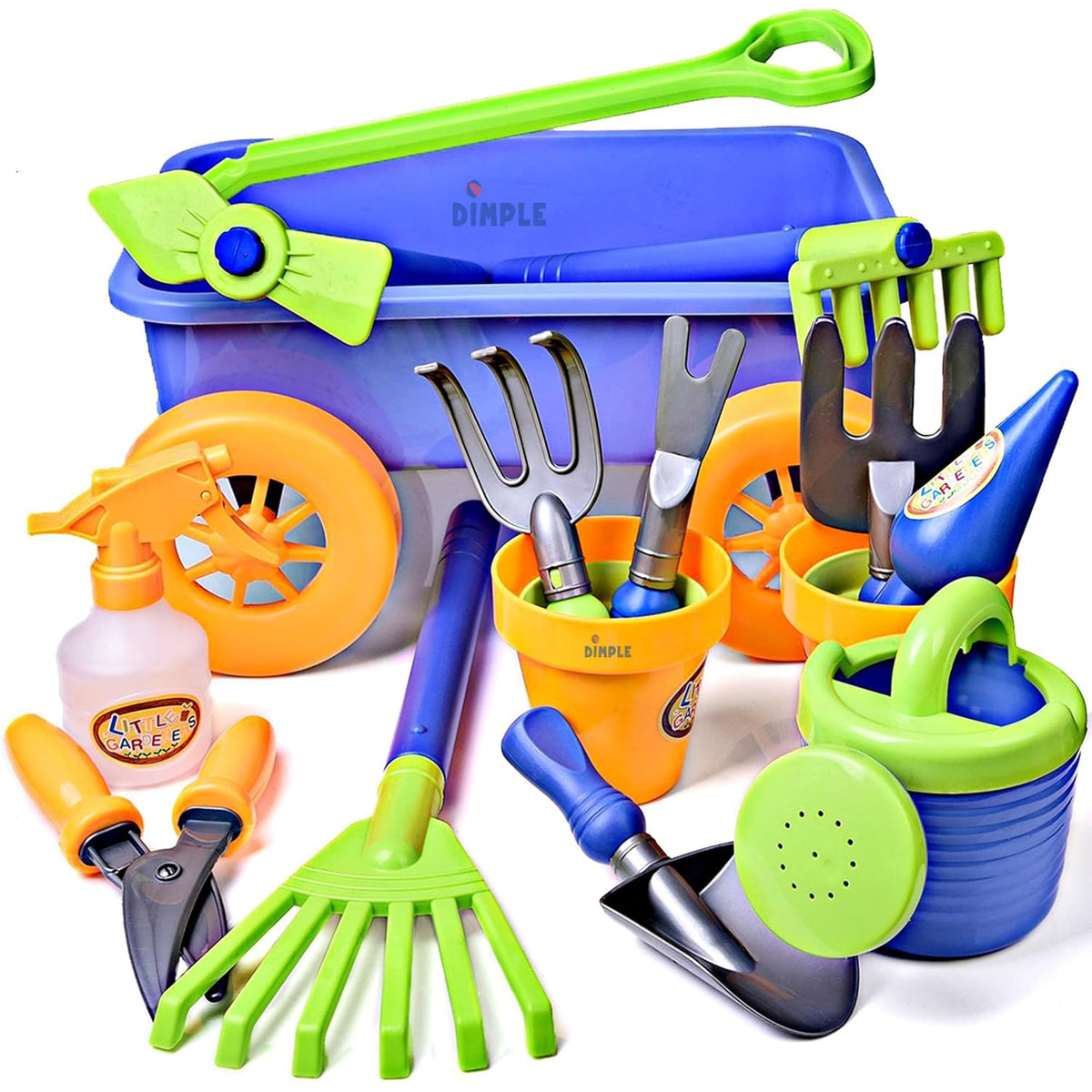 Dimple Garden Wagon & Tools Toy Set – 15 Pcs Outdoor Toddler Gardening Kit | Beach, Sand & Garden Play