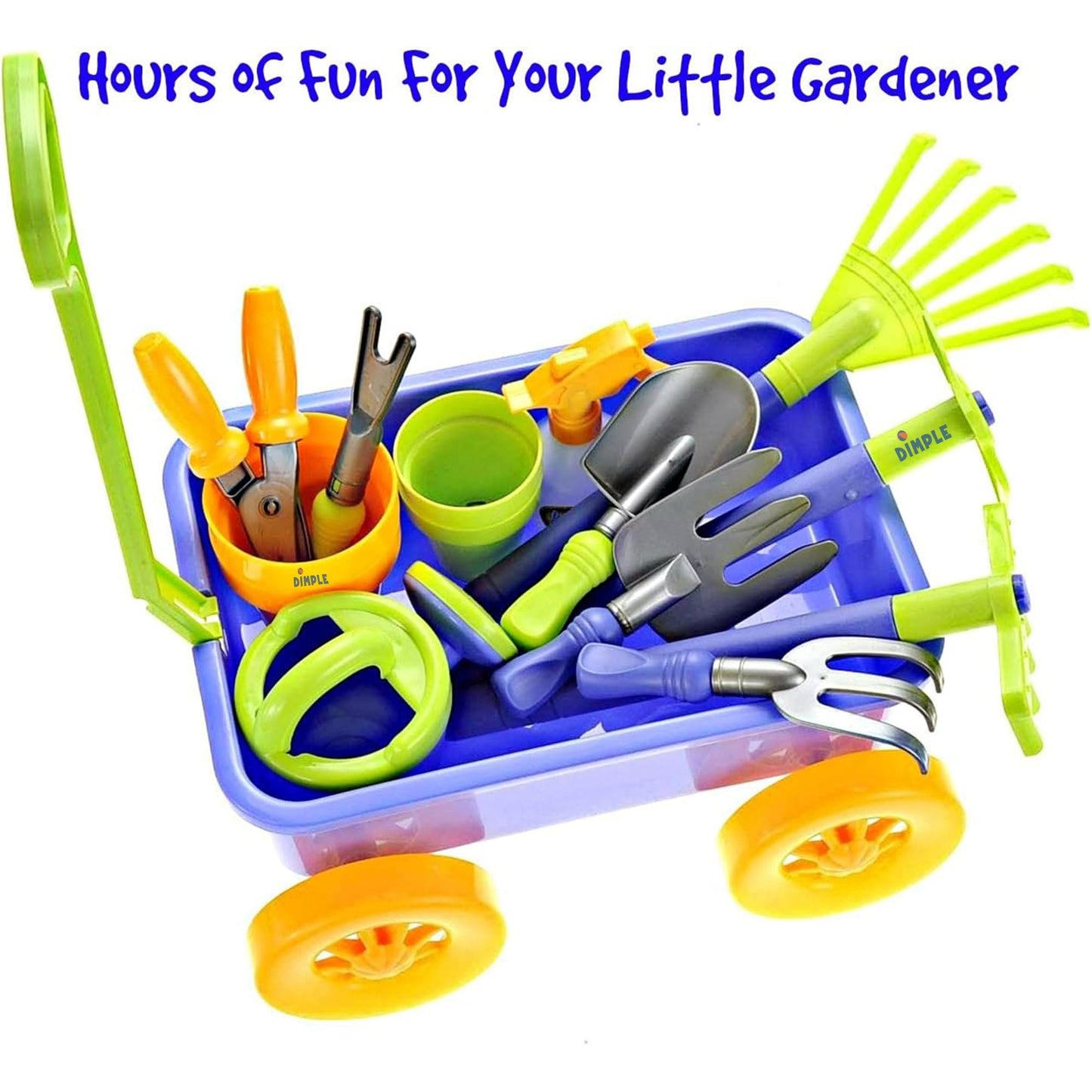 Dimple Garden Wagon & Tools Toy Set – 15 Pcs Outdoor Toddler Gardening Kit | Beach, Sand & Garden Play