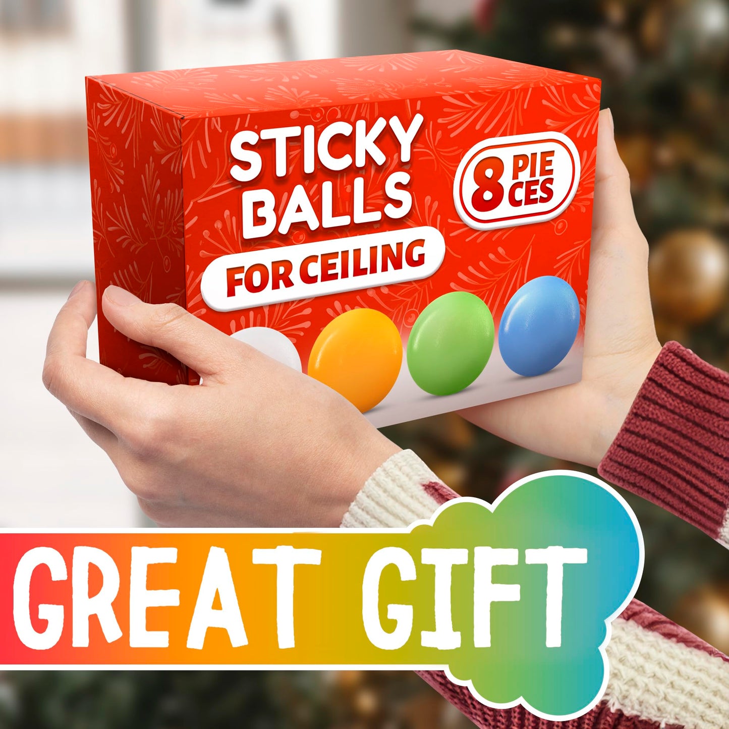 DIMROM 8 Pcs Glow in the Dark Sticky Balls for Ceiling - 1.81-inch Soft TPR Wall & Ceiling Decor