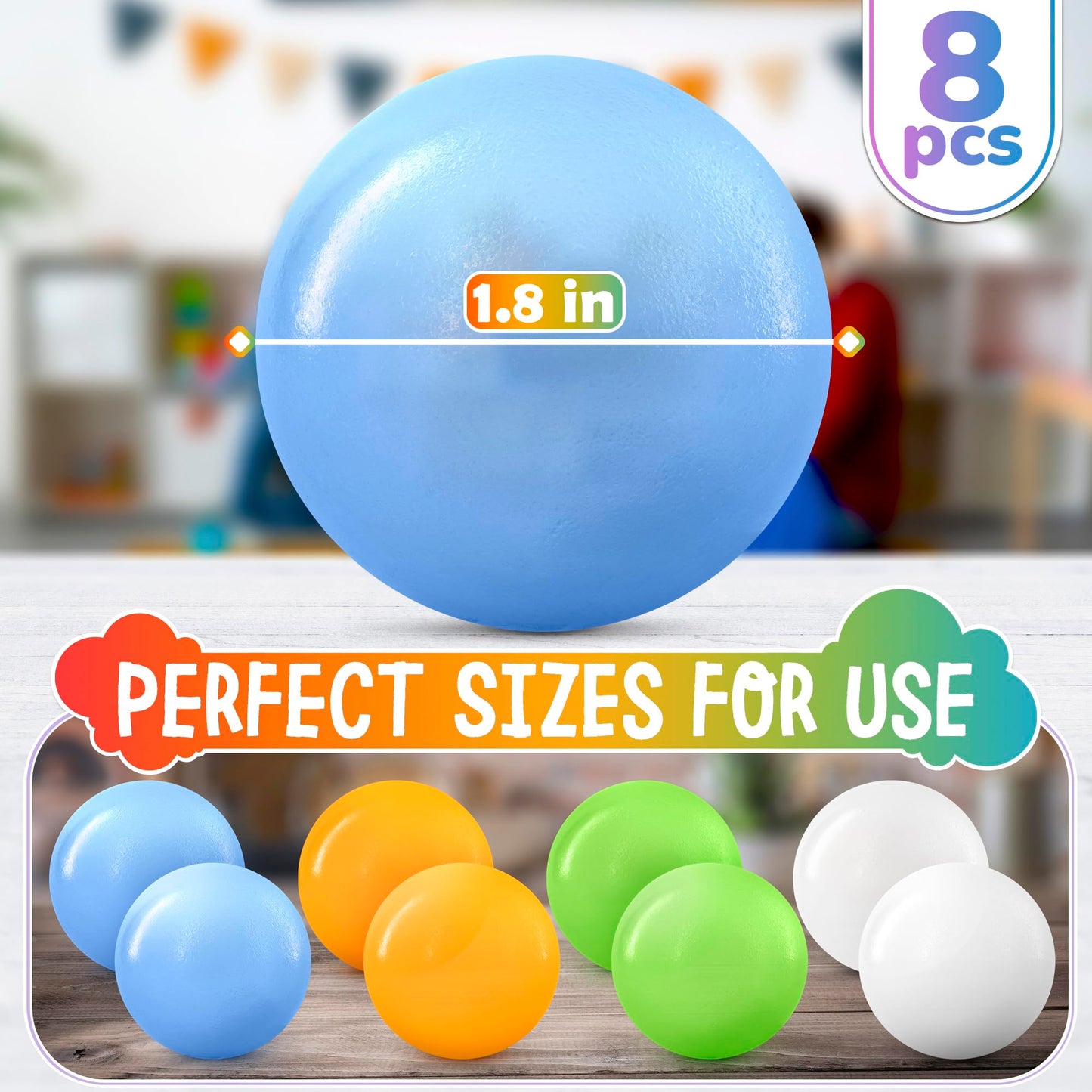 DIMROM 8 Pcs Glow in the Dark Sticky Balls for Ceiling - 1.81-inch Soft TPR Wall & Ceiling Decor