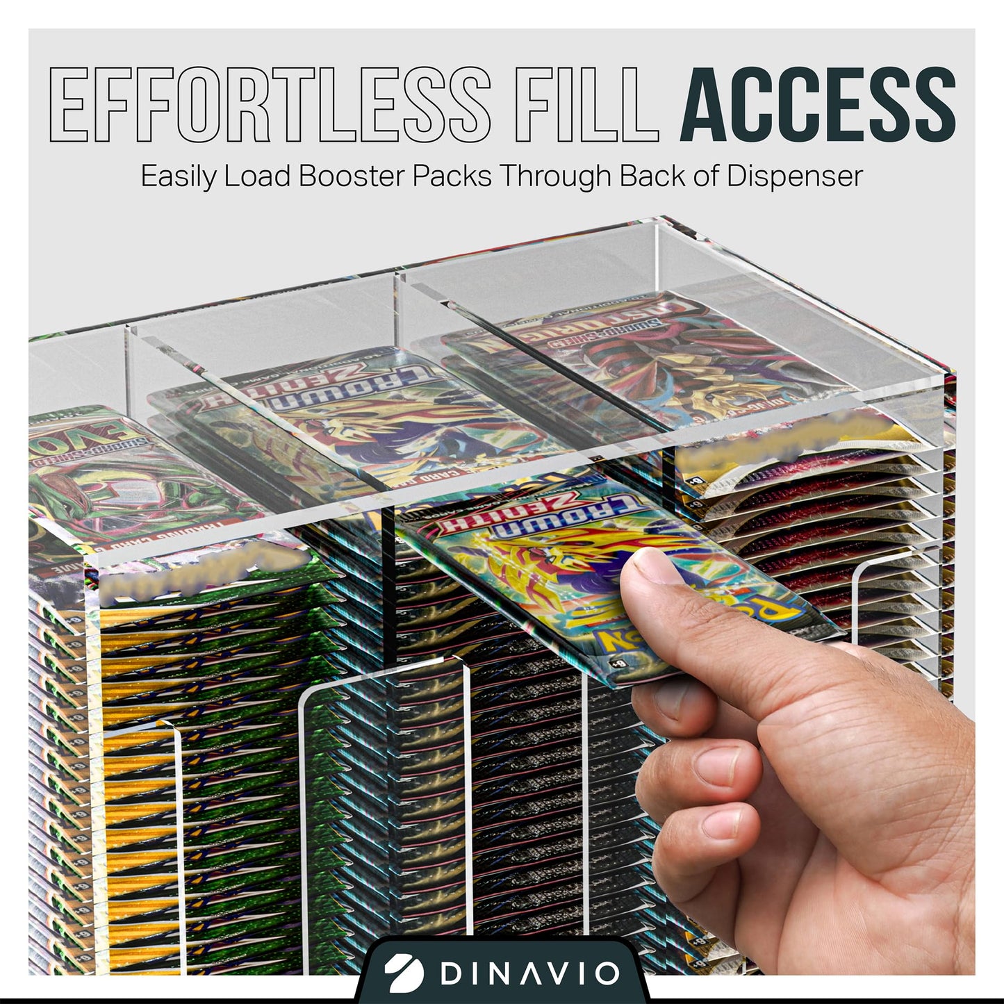 Dinavio Crafthouse 3-Slot Booster Pack Dispenser with Black Base – Fits 120 Booster Packs – 4mm Acrylic Stackable