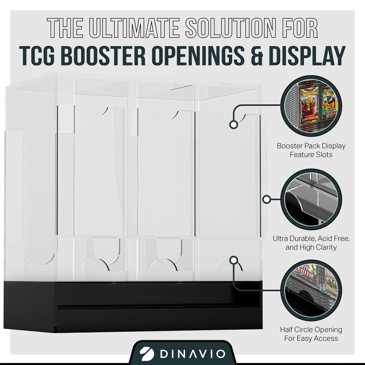 Dinavio Crafthouse 3-Slot Booster Pack Dispenser with Black Base – Fits 120 Booster Packs – 4mm Acrylic Stackable